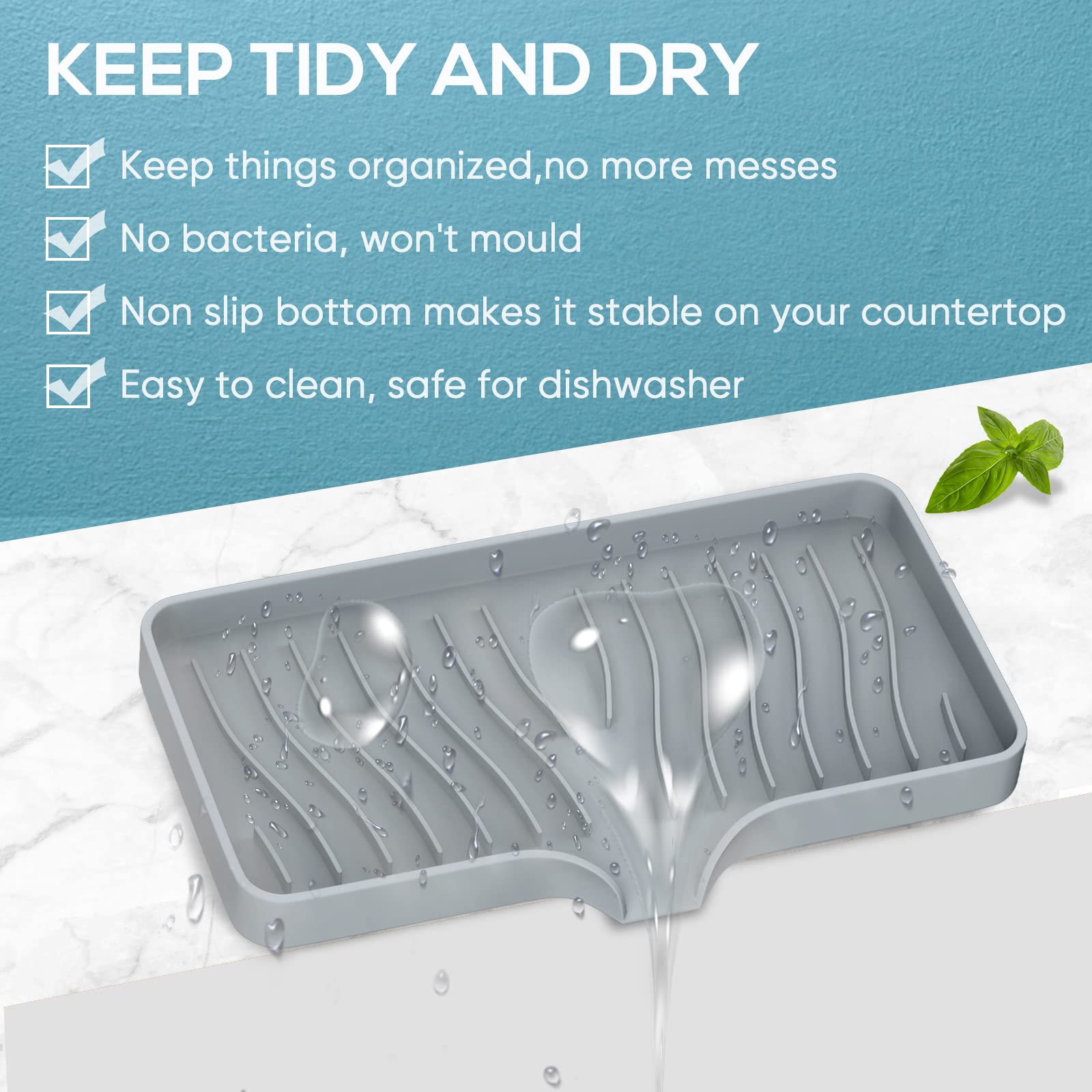 Self Draining Silicone Kitchen Sink Tray - Soap Holder & Sponge Organizer for Bathroom & Kitchen Sink - Perfect for Soap Dispenser, Dish Scrubber & Palm Brush - Keeps Sink Area Clean & Organized