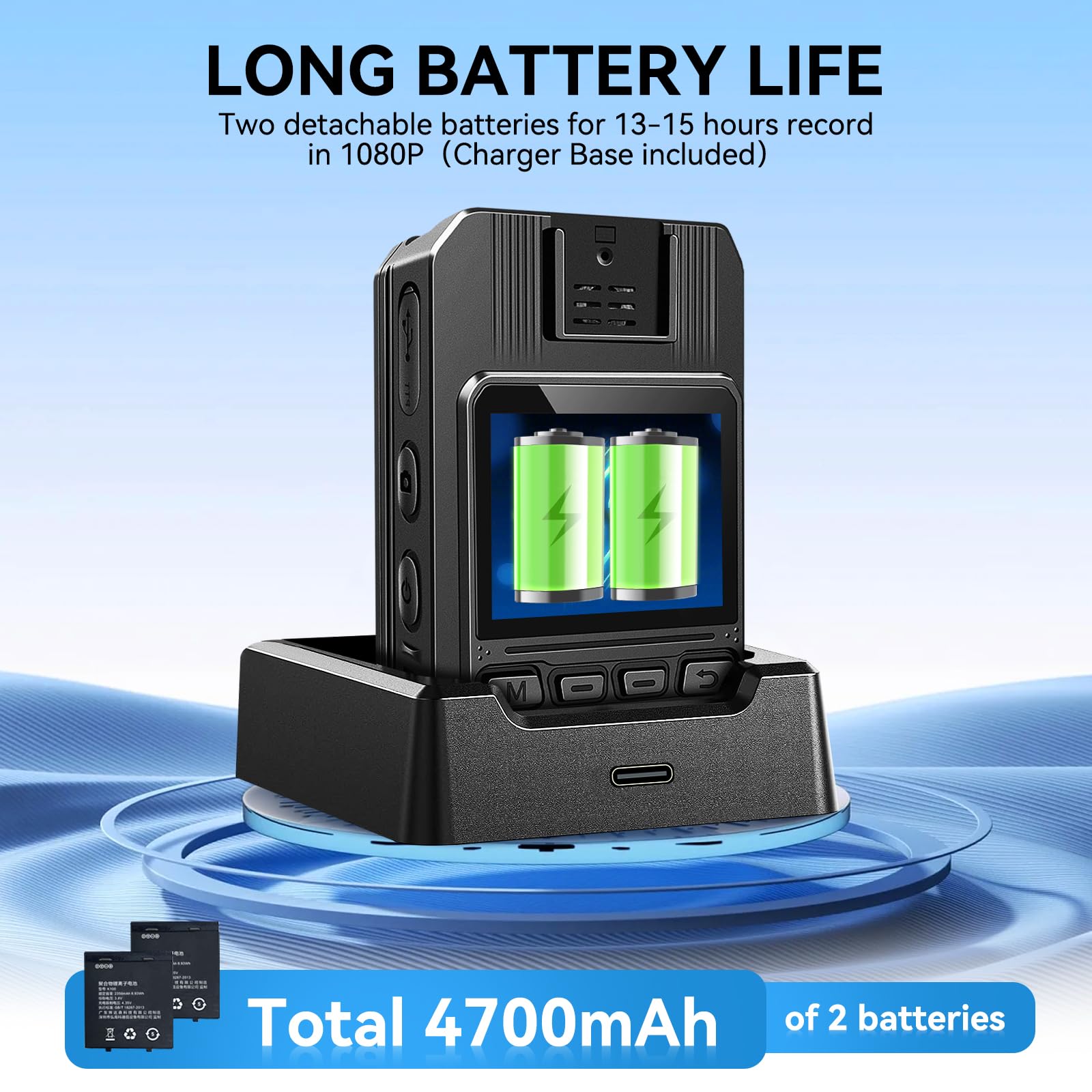 SYDYAM 4K 64GB Body Camera with Audio Recording - Waterproof IP68 Police Body Cam, 13-15 Hours Battery Life with 2x 2350mAh Batteries, H.265 Video Codec - Ideal for Law Enforcement, Security Patrol, Hiking & Outdoor Adventures