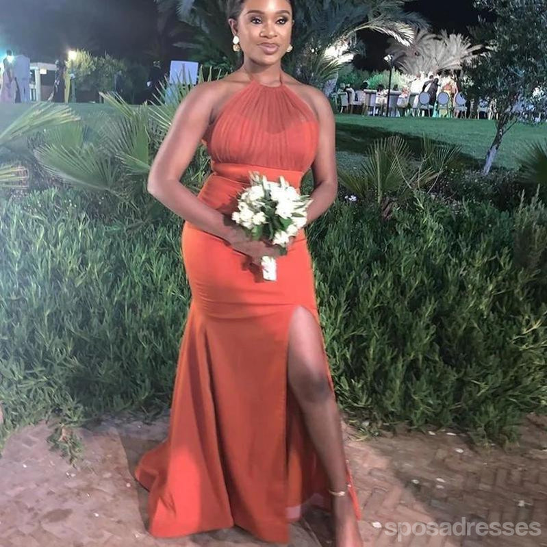 Elegant Mermaid Sleeveless Halter Side Slit Long Bridesmaid Dresses - WG822 | Perfect for Weddings, Proms & Formal Events