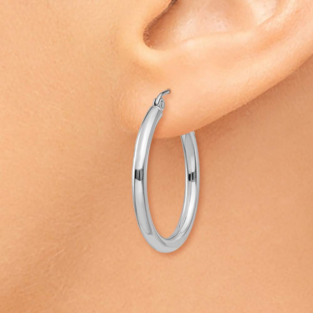 FJC Finejewelers 14K White Gold Lightweight 2.5mm Polished Tube Hoop Earrings for Women - Perfect for Everyday Wear, Parties & Special Occasions