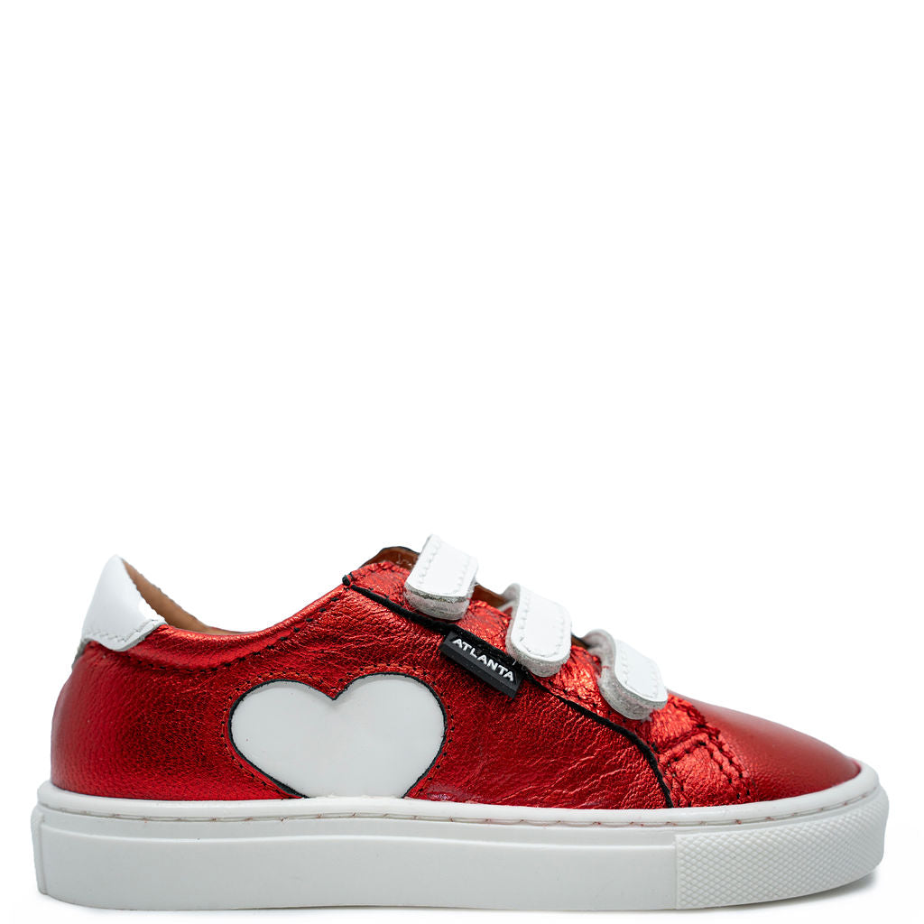 Atlanta Moccasin Red Metallic Heart Velcro Sneakers - Stylish & Comfortable Shoes for Women & Girls | Perfect for Casual Wear, School & Everyday Outfits