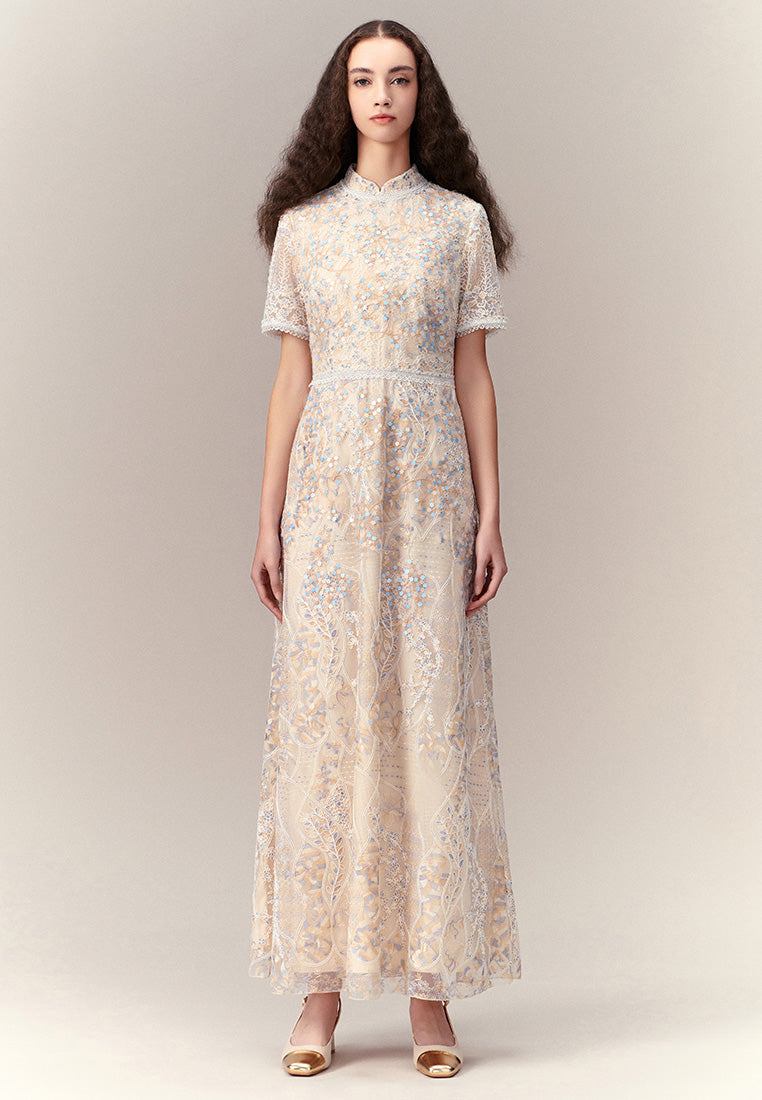 Elegant Cream Floral Lace Dress for Women - Summer Wedding Guest Dress, Garden Party Outfit & Romantic Date Night Attire
