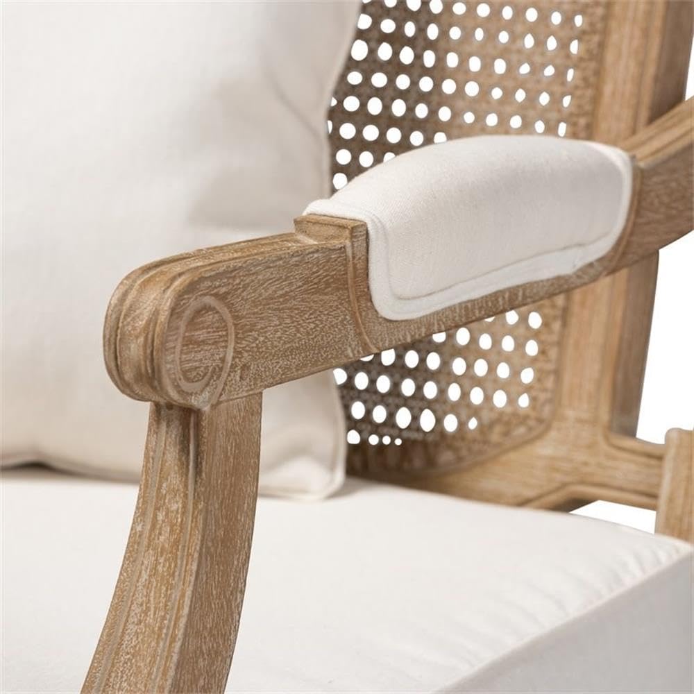 Baxton Studio Clemence Ivory Upholstered Whitewashed Wood Armchair - Modern Farmhouse Dining Chair for Kitchen, Living Room & Office