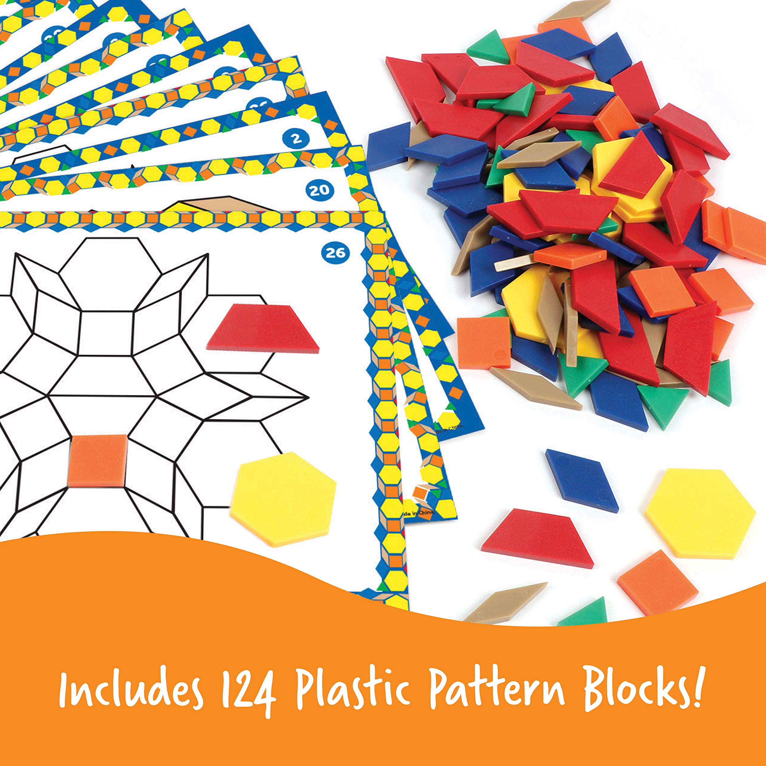 Learning Resources Pattern Block Activity Set - 20 Double-Sided Cards for Early Math Skills, Shape Recognition & Creative Play - STEM Educational Toys for Kids Ages 4+ - Perfect for Homeschool & Classroom Learning Activities