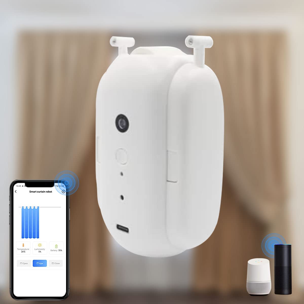 Smart Curtain Opener - Electric Motorized Window Treatment with App, Timer & Voice Control (Alexa & Google Home Compatible) for Curtain Rods & Rails (I-Rail Type) - Perfect for Smart Homes, Bedrooms & Living Rooms