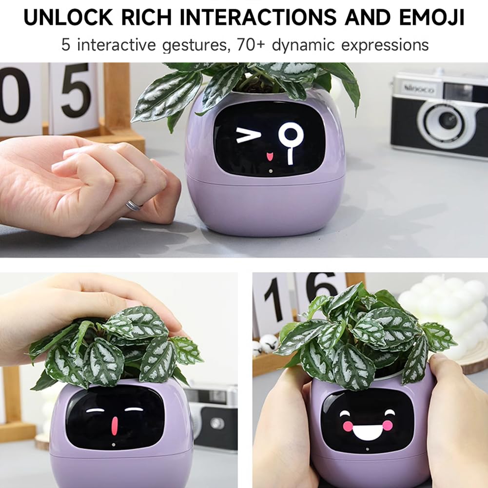 Smart Flower Pot with LCD Display & App Control - Automatic Plant Care Monitor for Indoor Gardening, Home Decor, Office Plants (Purple) | Perfect Gift for Plant Lovers & Smart Home Enthusiasts