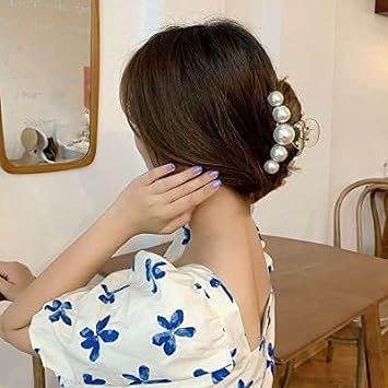 RUBELA Korean Fashion Large Pearl Hair Claw Clips for Women & Girls - Long Hair Jaw Clutch Hair Accessories (White) | Perfect for Parties, Weddings & Everyday Style
