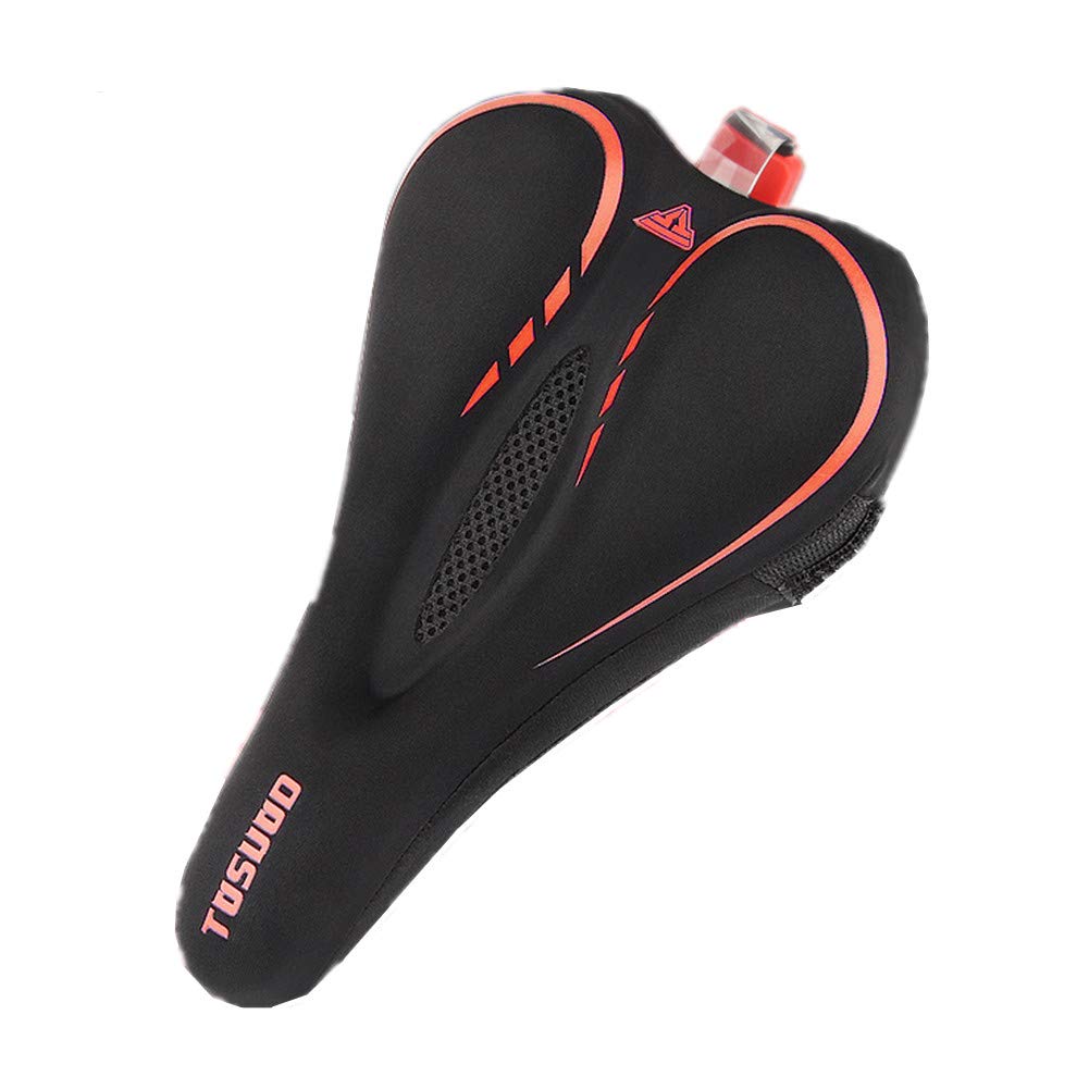 Premium Exercise Bike Seat Cushion - Comfortable Bicycle Saddle Cover with Built-in LED Tail Light for Mountain & Road Bikes (Red) | Ideal for Indoor Cycling, Outdoor Riding & Night Safety