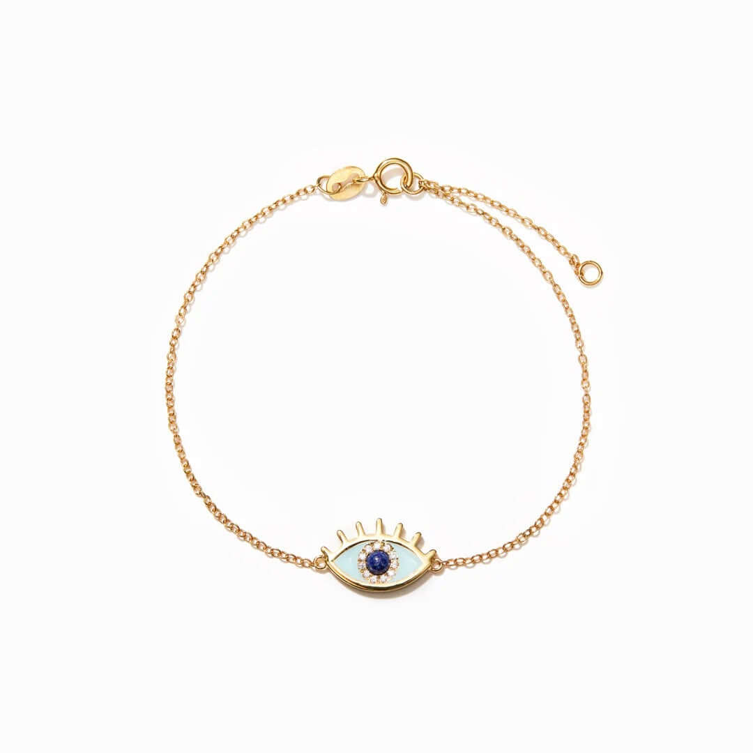 YS015 Sterling Silver Turkish Evil Eye Bracelet with Gold Accents - Protection & Style for Women, Perfect for Gifts & Everyday Wear