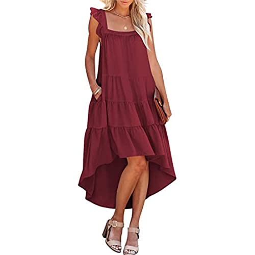 High Low Flowy Dress Wine Red