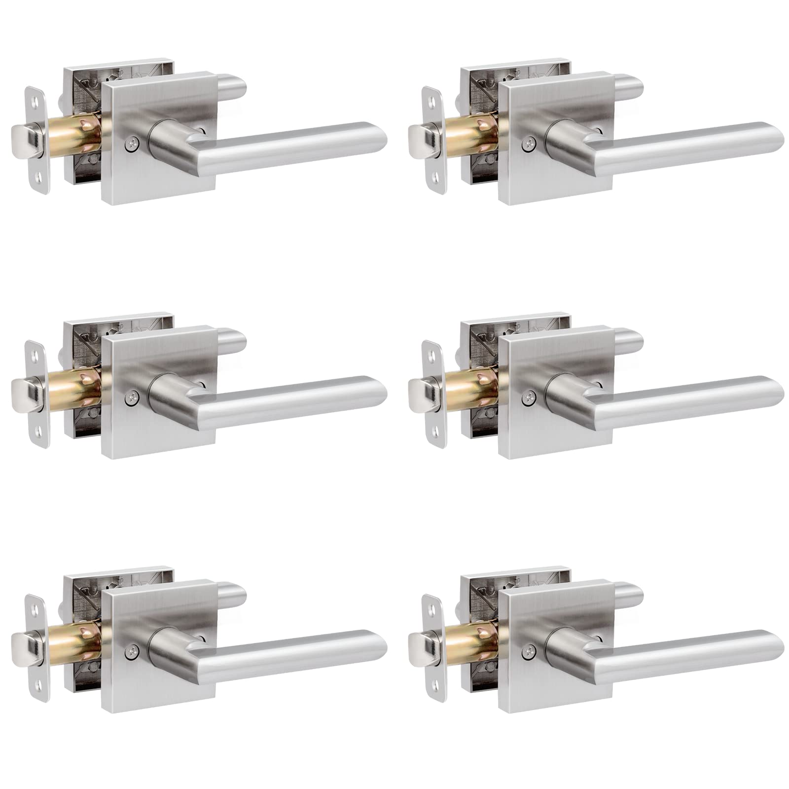 HOSOM 6-Pack Heavy Duty Door Handles - Satin Nickel for Hallway & Closet