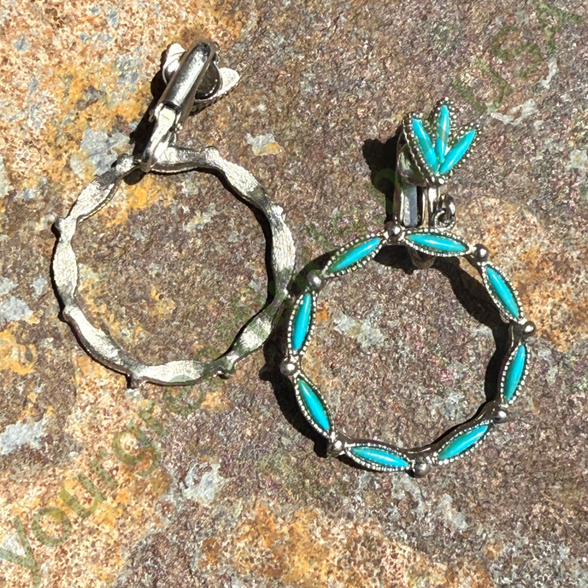 Vintage Style Faux Turquoise Southwestern Hoop Earrings for Women - Handmade Native American Inspired Jewelry for Boho, Festival & Everyday Wear
