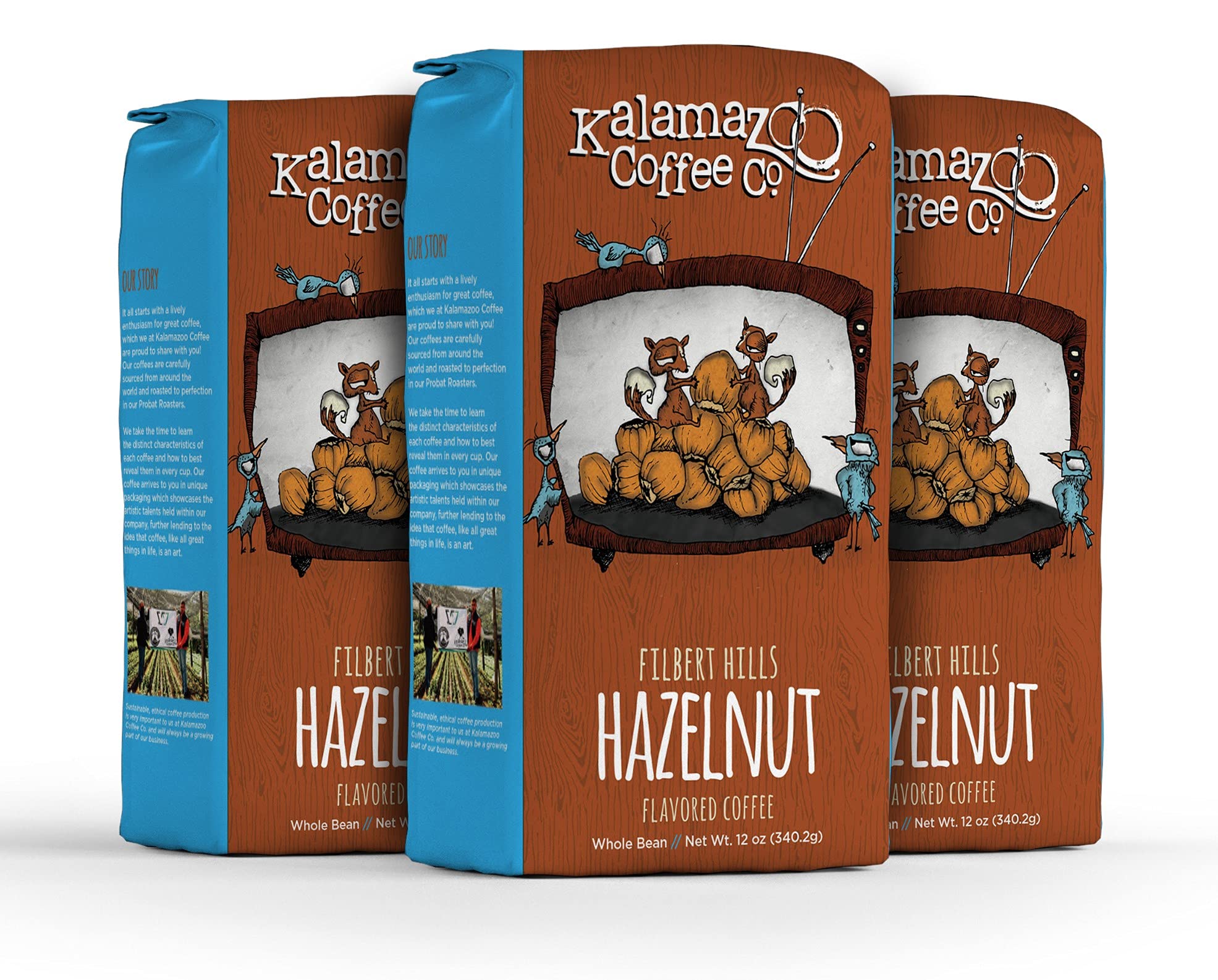 Kalamazoo Hazelnut Whole Bean Coffee 12oz (3 Pack) for Home & Office Brewing
