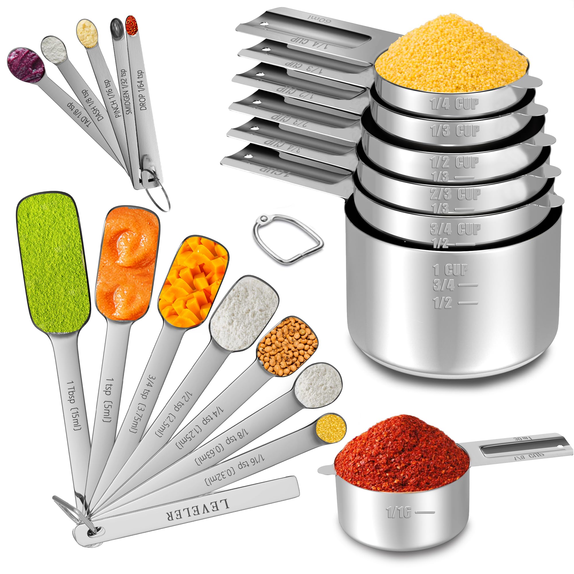 Premium Stainless Steel Measuring Cups and Spoons Set - 20-Piece Kitchen Essentials (7 Nesting Cups, 7 Spoons, 1 Leveler, 5 Mini Spoons) for Accurate Baking & Cooking - Perfect for Home Chefs, Bakers & Meal Prep