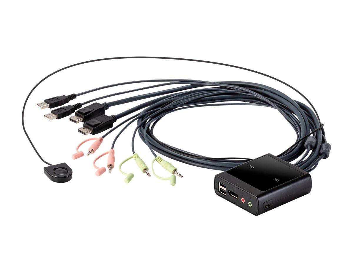 Monoprice 2-Port USB DisplayPort KVM Switch - 4K@30Hz Resolution, Remote Port Selector, Supports Mic & Audio - Perfect for Home Office & Multi-Computer Setup