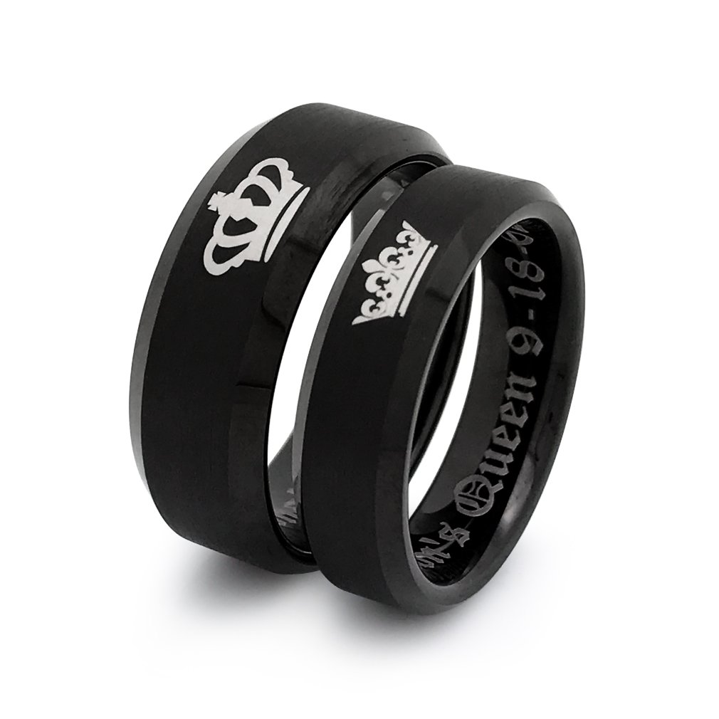 Kriskate & Co. His & Hers Tungsten Wedding Bands - Personalized Engraved King and Queen Rings for Couples (TCR411) | Anniversary Gift, Promise Rings, Engagement Jewelry