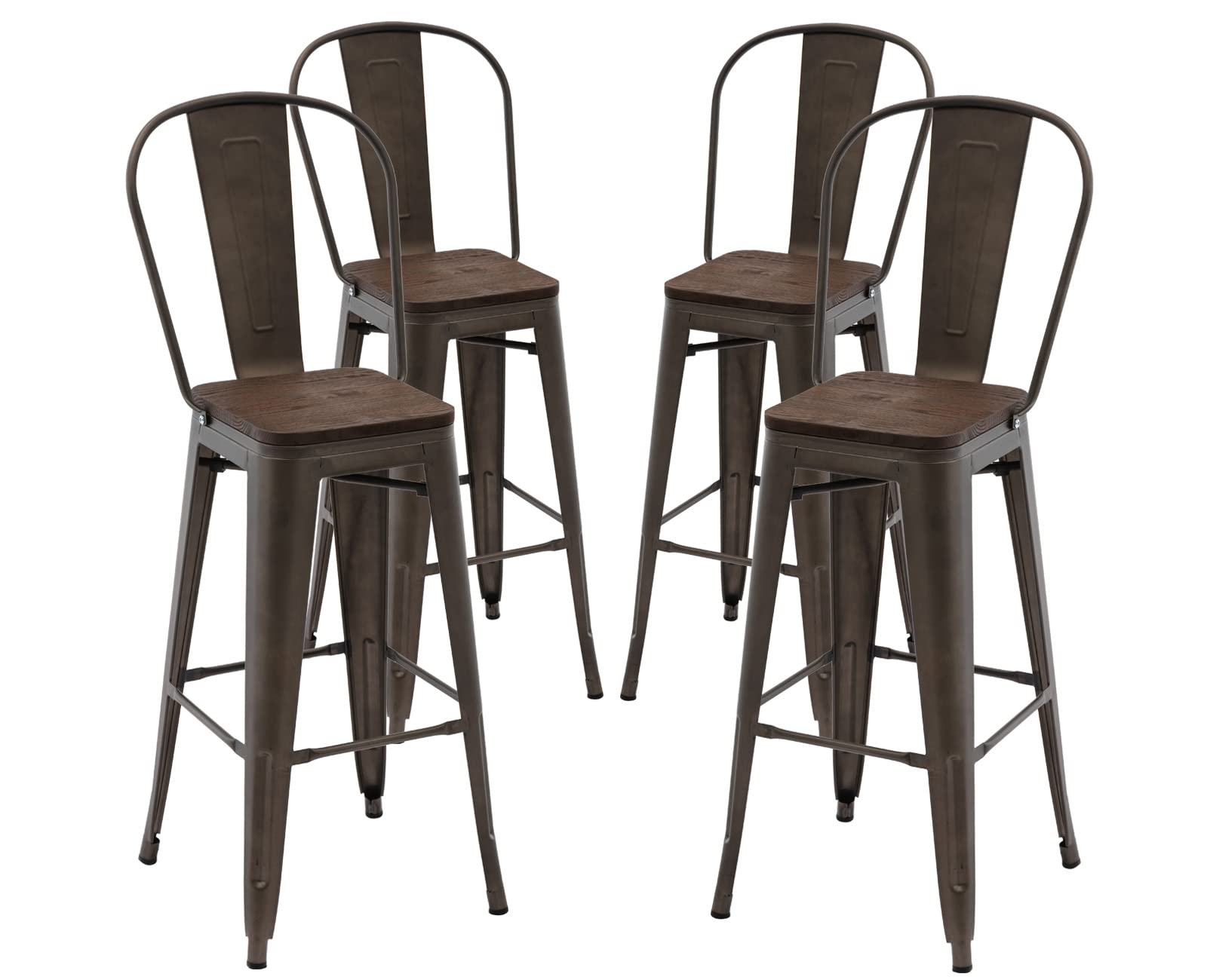 XITICCHOME 30 Inch Metal Bar Stools Set of 4 - Modern Industrial Counter Height Barstools with Tall Back, Rustic Farmhouse Style for Kitchen, Cafe, Outdoor (Matte Gun Metal Finish) - Perfect for Home Bars, Restaurant Seating & Patio Dining