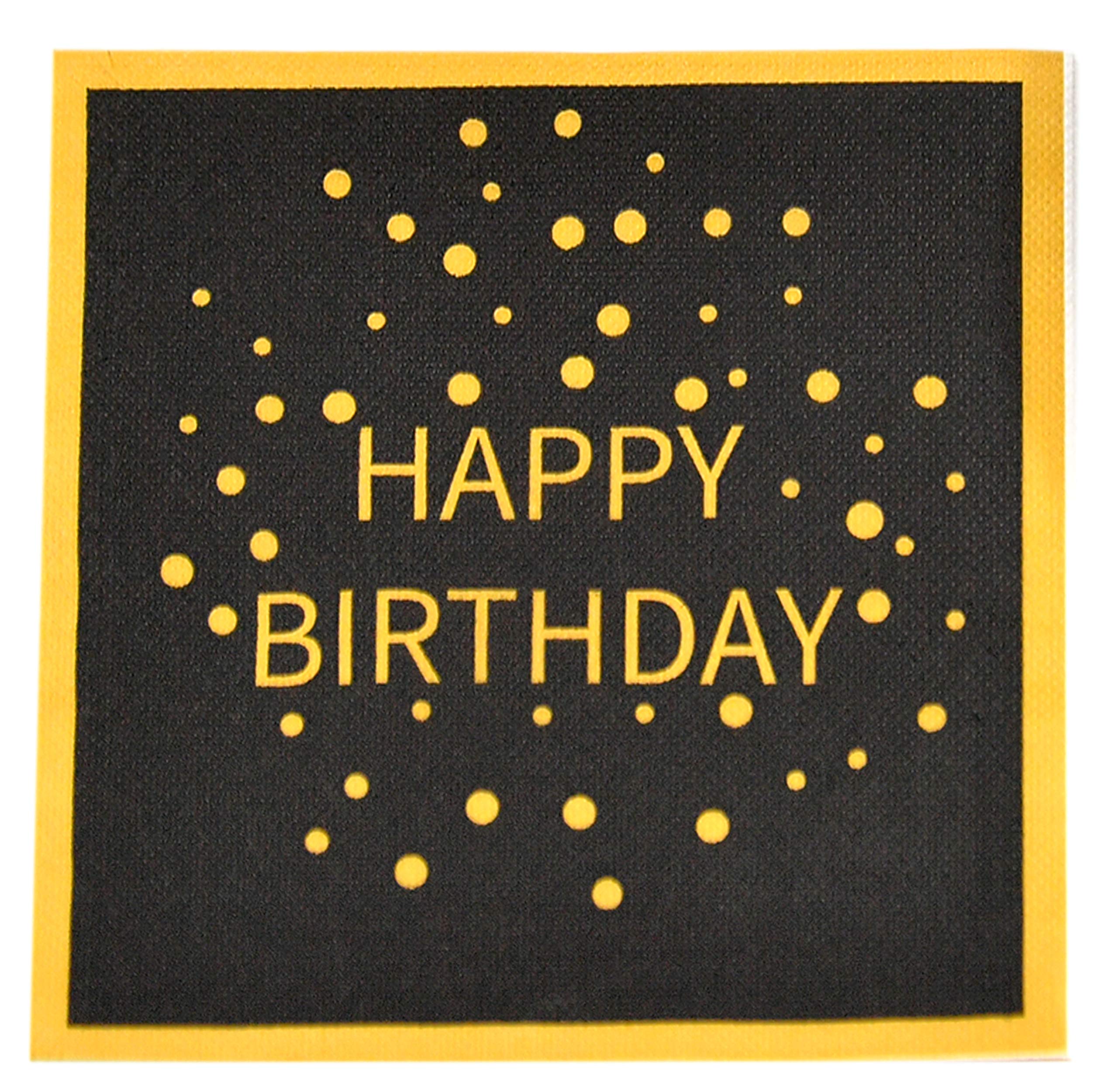 Happy Birthday Black and Gold Paper Napkins - 48 Count, 6.5