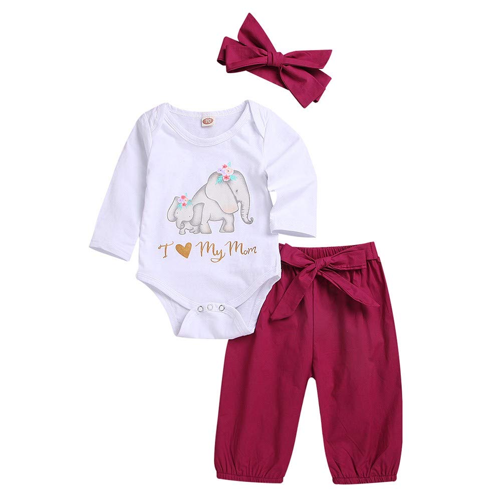 WOCACHI Baby Girls Outfits Set - 3PC Long Sleeve Romper, Pants & Headband for Toddler & Infant Girls | Soft Cotton Comfort Wear for Playtime, Photo Shoots & Special Occasions