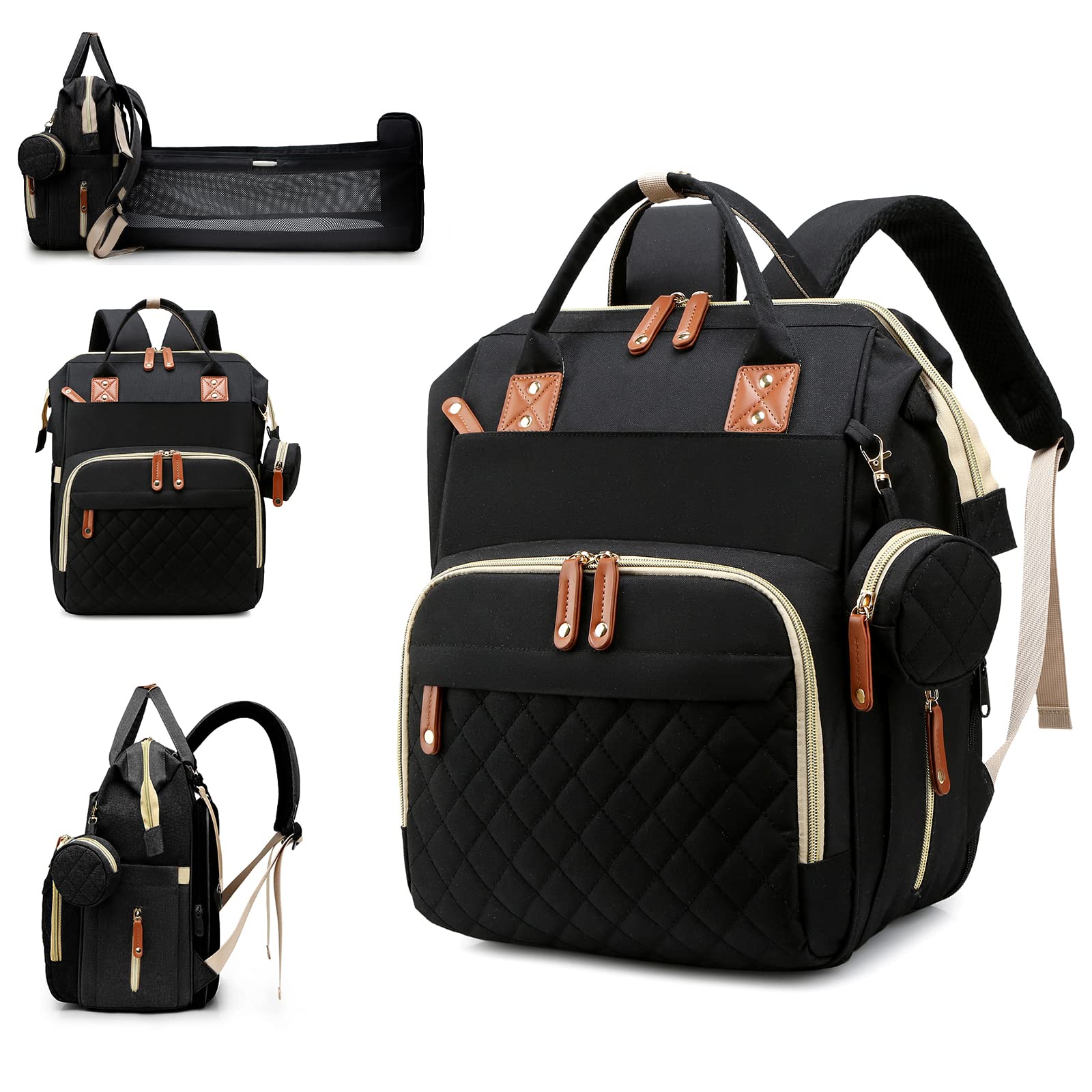 **Waterproof 3-in-1 Diaper Backpack with Changing Station & Foldable Pad – Large Travel Baby Bag for Boys & Girls – Perfect for Daycare, Travel & On-the-Go Parents (Black)**