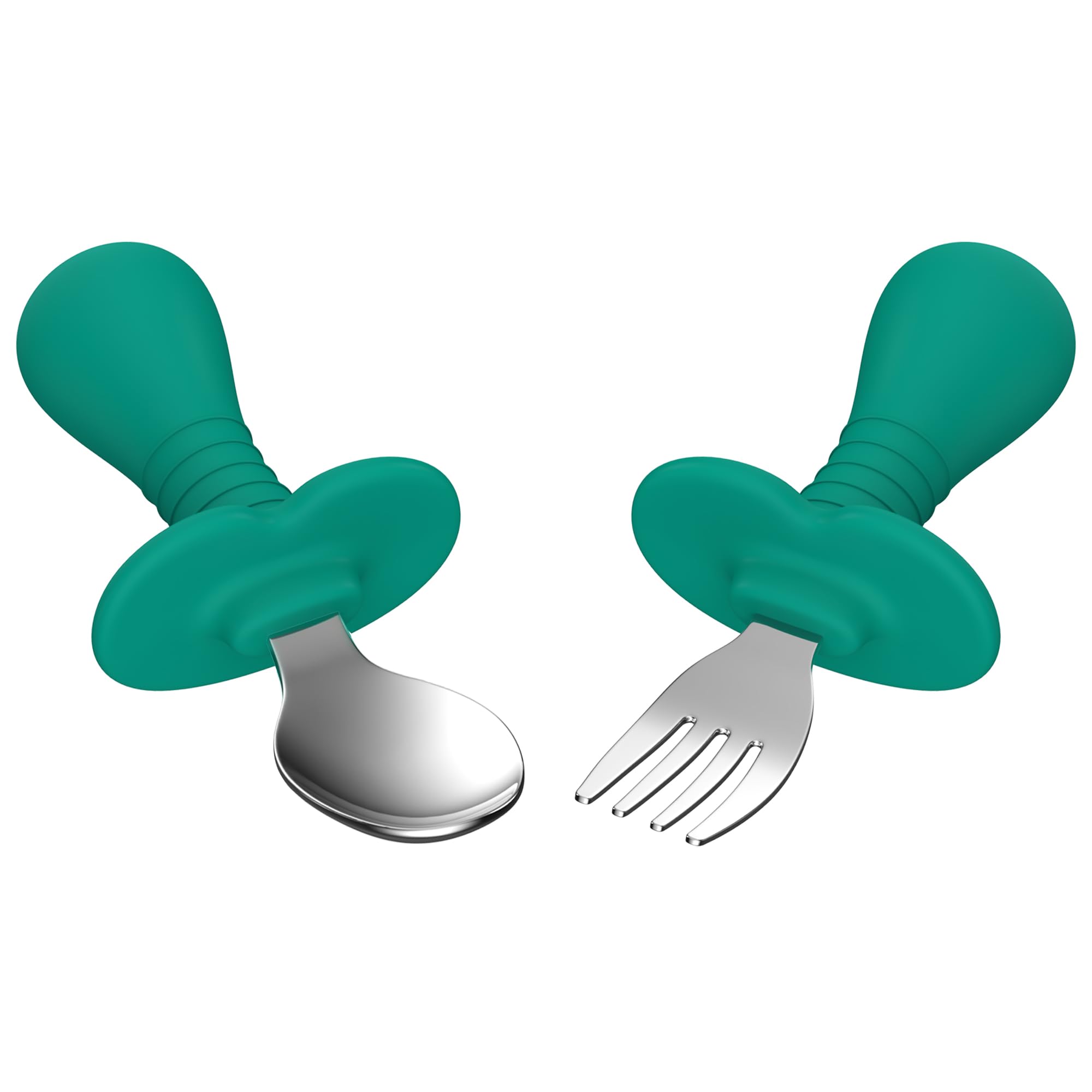 2-Piece Stainless Steel Toddler Utensil Set - BPA-Free Kids Forks & Spoons with Round Handle & Anti-Choke Design | Safe Flatware for Babies & Toddlers | Perfect for Daycare, Travel & Home Mealtime (Green)