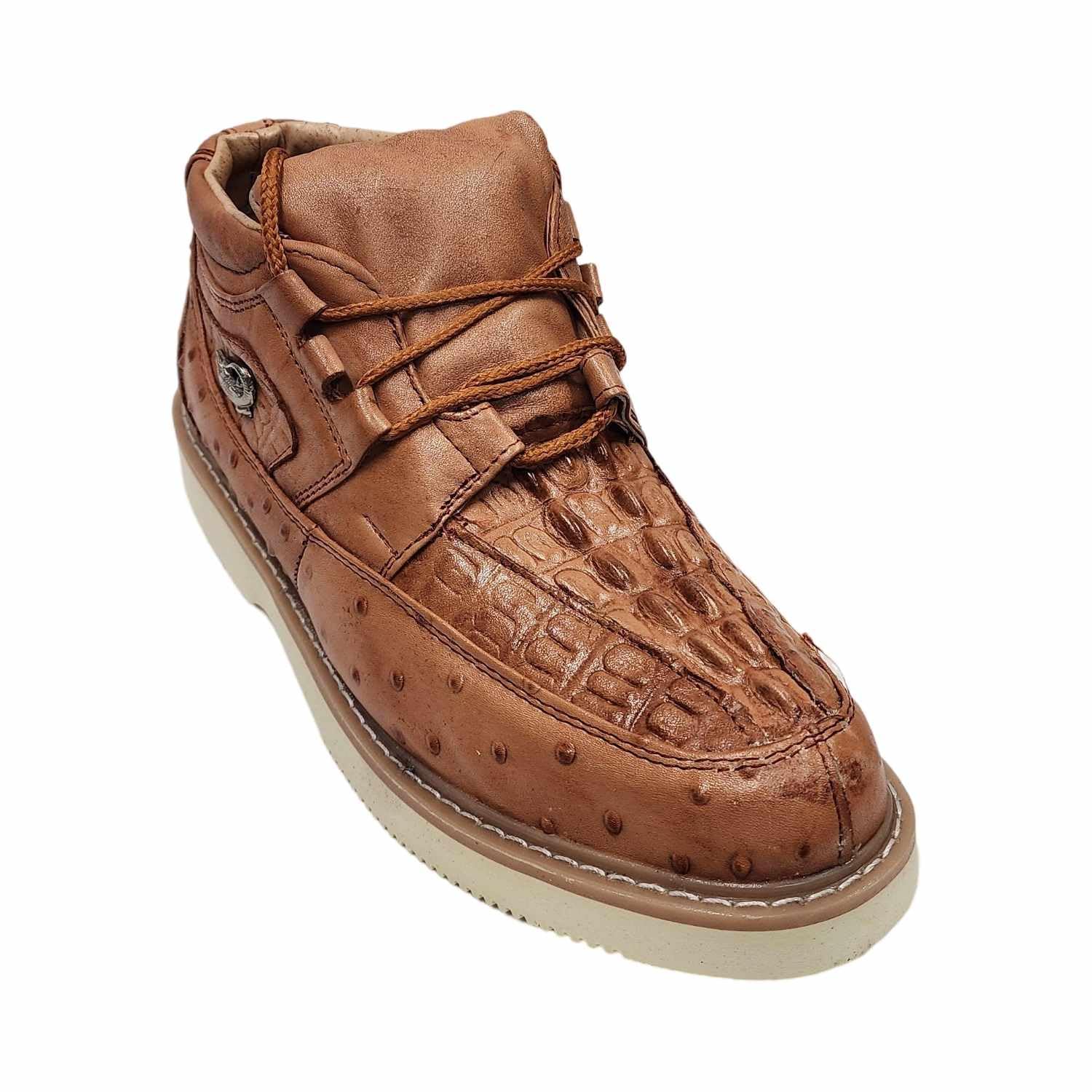 Genuine Cowhide Men's Western Boots with Crocodile/Ostrich Print - Comfortable Lace-Up Shoes for Rodeo, Country Dance & Outdoor Adventures