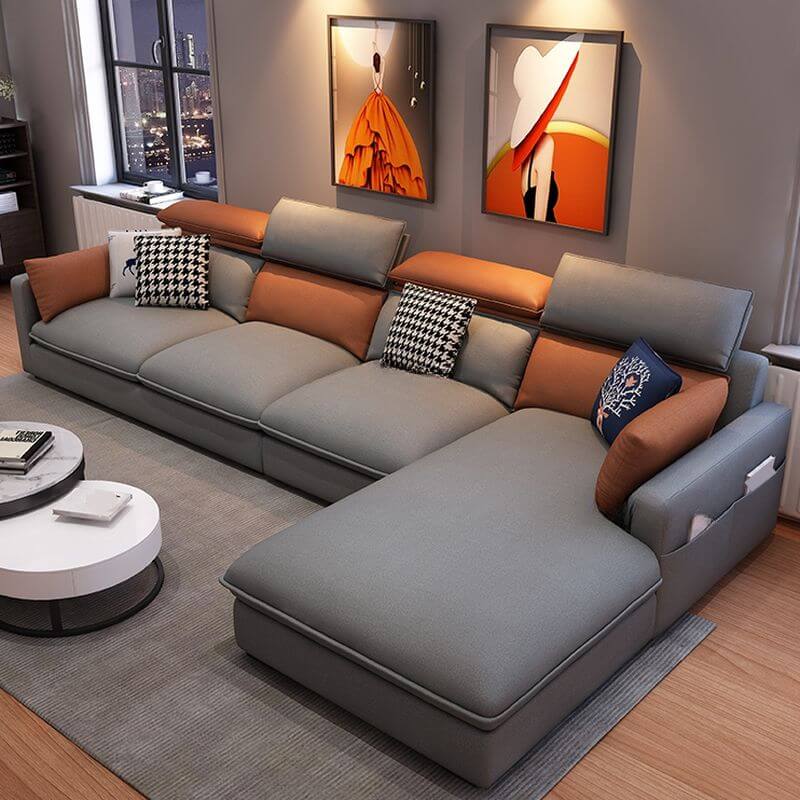 L-Shaped Sectional Sofa with Adjustable Headrest and Chaise Lounge - Perfect for Living Room, Home Theater, and Small Spaces