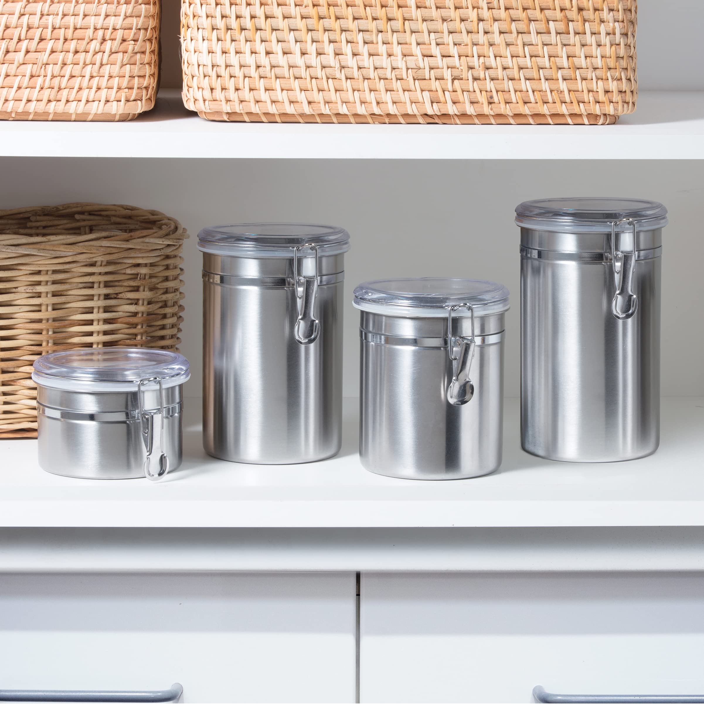 OGGI 26 fl oz Stainless Steel Kitchen Canister with Airtight Clamp Lid & Clear See-Through Top - Perfect for Coffee, Tea, Sugar, Flour & Spice Storage - Ideal for Pantry, Countertop & Kitchen Organization (5