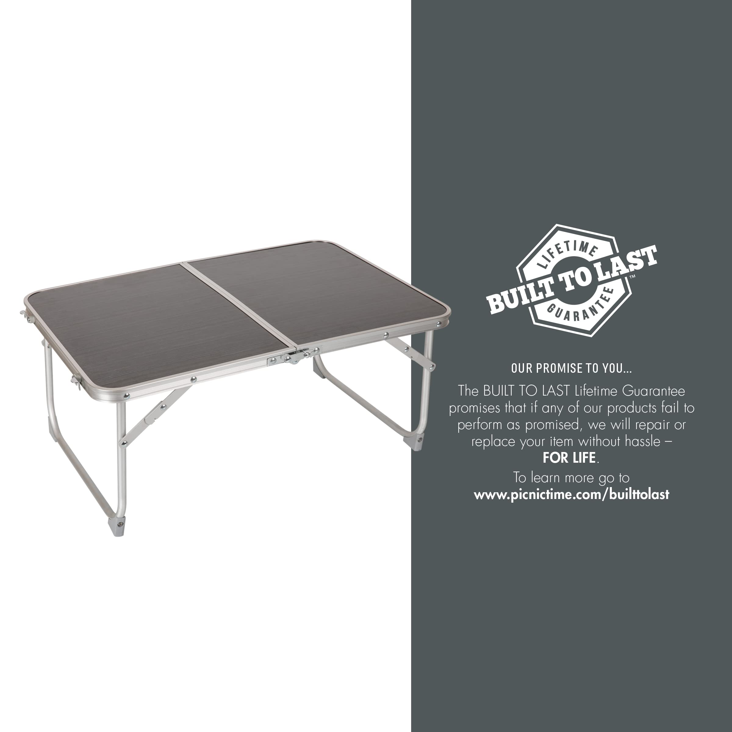 Portable Folding Table Mini Concert Table - Lightweight & Compact for Outdoor, Camping, Picnic, Beach, and Tailgating (Charcoal Wood Grain)