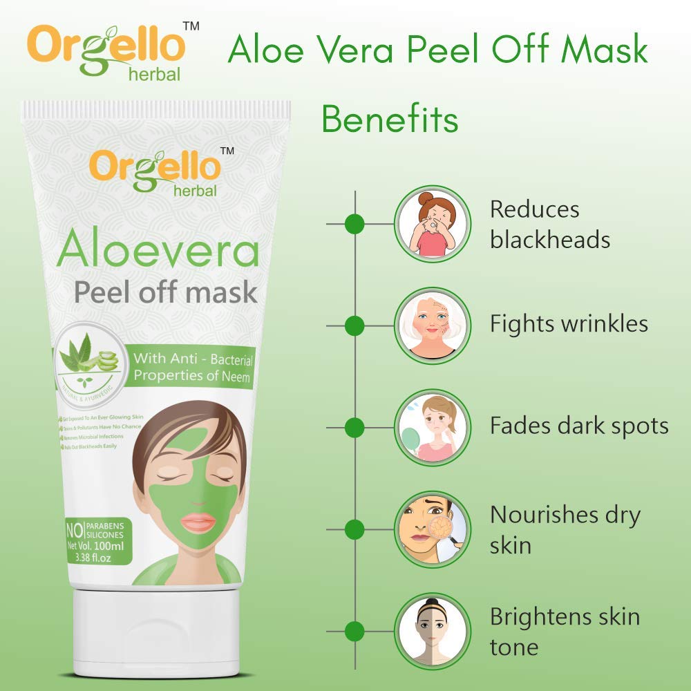 Orgello Aloe Vera Peel Off Face Mask & Gel Set - 100ml Mask + 60ml Gel for Men & Women - Paraben & Sulfate Free - Hydrates & Soothes Normal, Oily & Dry Skin - Perfect for Daily Skincare & Post-Sun Care
