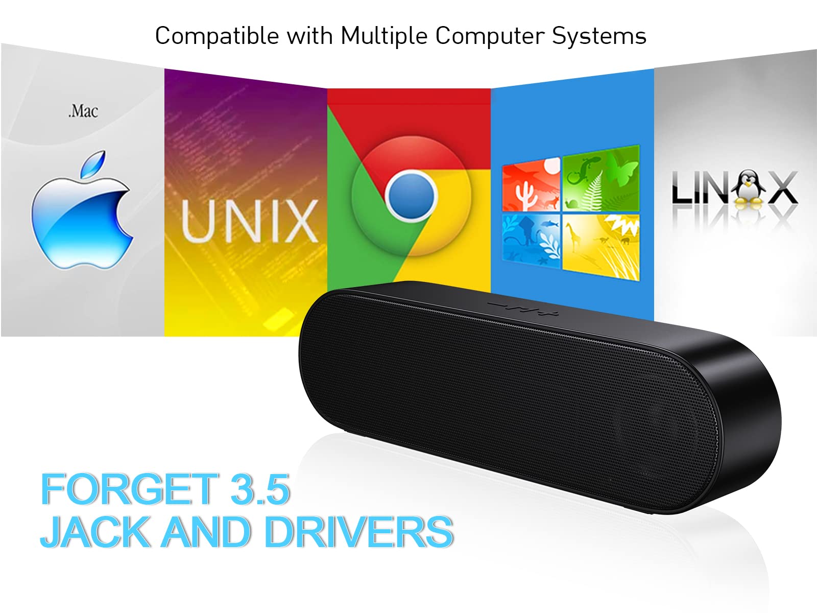 Premium USB Computer Speakers for Desktop & Laptop - Crystal Clear Sound with Volume Control & Mute Button - Includes USB-C Adapter (Black) | Perfect for Home Office, Gaming & Multimedia Entertainment