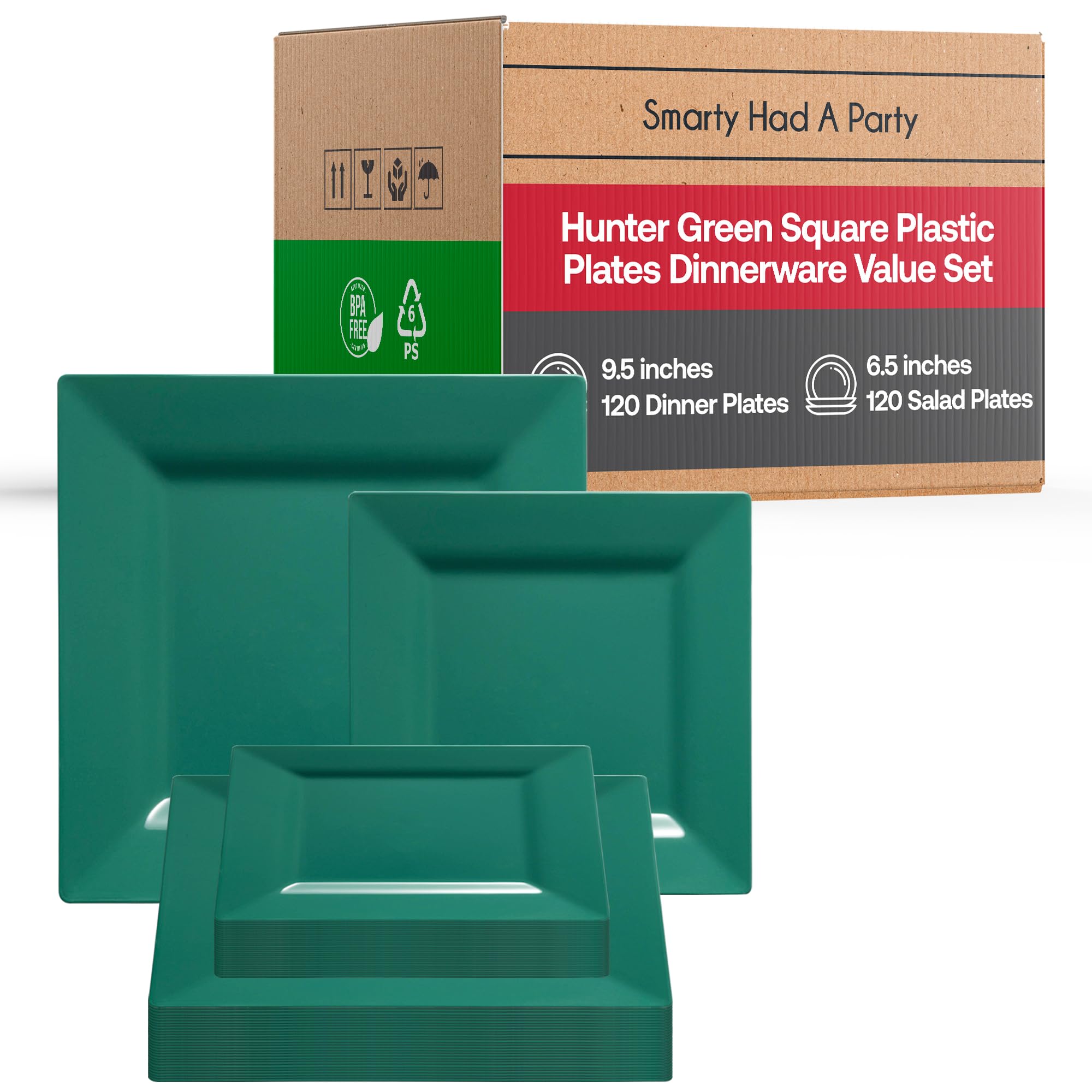 Smarty Had A Party Elegant Disposable Plastic Dinnerware Set - Heavy Duty Plastic Plates for 120 Guests, Green Combo Plate Set | Perfect for Weddings, Parties, Catering & Outdoor Events