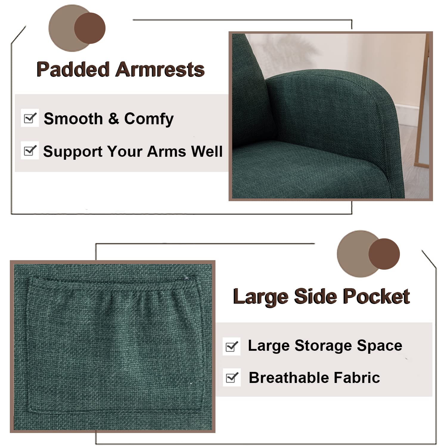 Antetek Modern Upholstered Rocking Chair - Nursery Glider Rocker with Side Pocket, High Back Headrest Design - Comfortable Armchair for Living Room, Bedroom & Nursery (Green) - Perfect for Breastfeeding, Reading & Relaxing