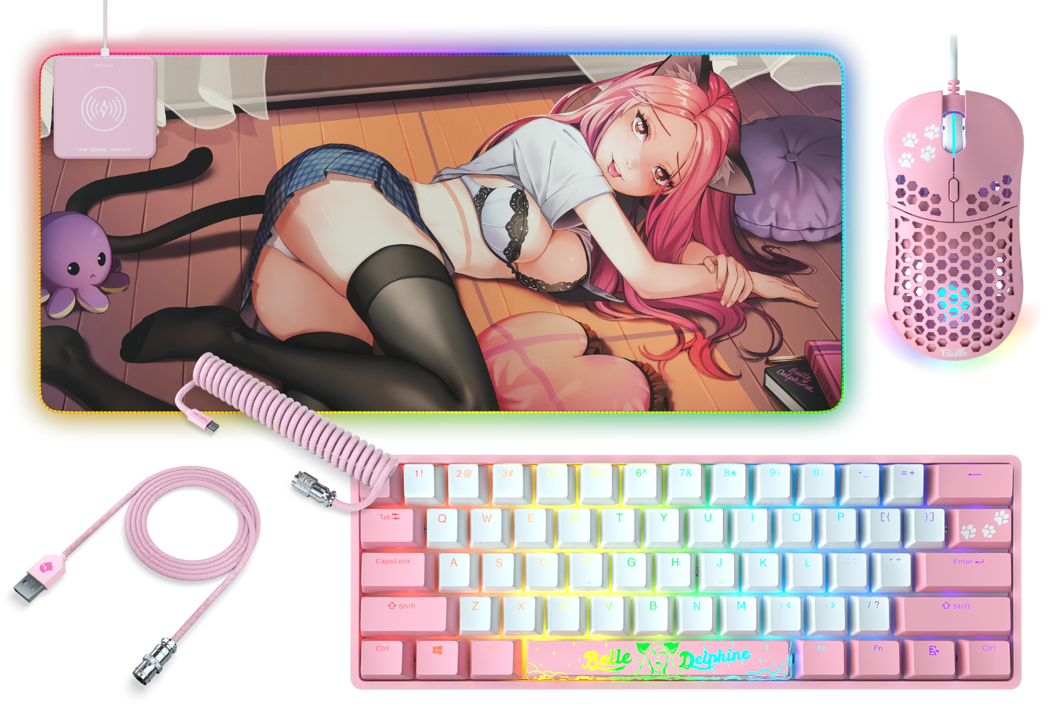 Belle Delphine Purrfect Kitty Combo - Kawaii Cat Ear Headphones & Pink Gaming Headset for Streamers, Cosplay, and Anime Lovers (Perfect for Twitch, Discord & TikTok)