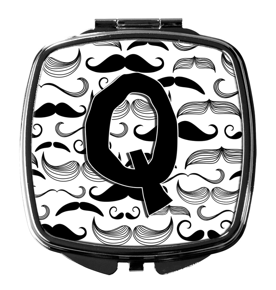 Caroline's Treasures CJ2009-QSCM Letter Q Moustache Compact Mirror - Elegant Travel Makeup Mirror for Women & Girls, Perfect Gift Idea, Portable Folding Handheld Mirror for Purse or Vanity - Great for Travel, Home, and Office Use