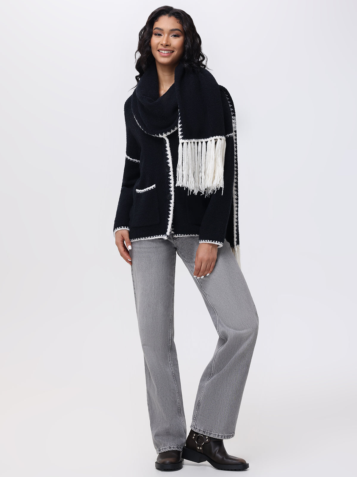 Tierney Whipstitch Scarf Neckline Cardigan Sweater for Women | Cozy Knit Open Front Long Cardigan | Perfect for Fall, Winter & Layering Outfits