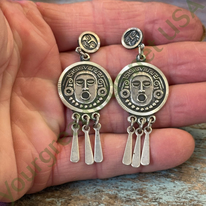 Vintage Mexican Medallion God Earrings - Sterling Silver Religious Jewelry for Women - Perfect for Gifts, Parties, and Boho Fashion Accessories