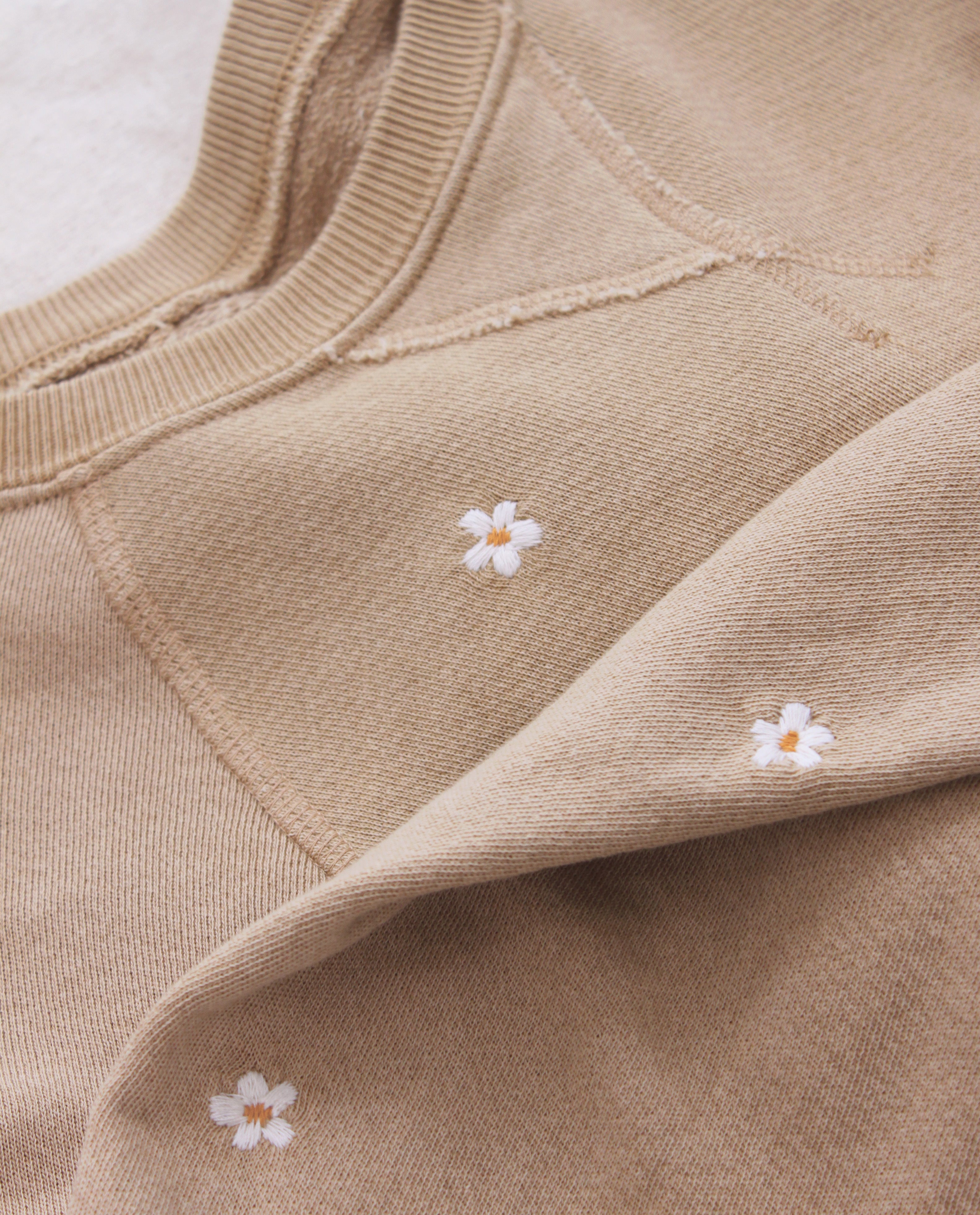 Stadium Sweatpants for Women - Embroidered Khaki Joggers with Daisy Design | Comfortable Lounge Pants for Yoga, Running Errands & Casual Wear