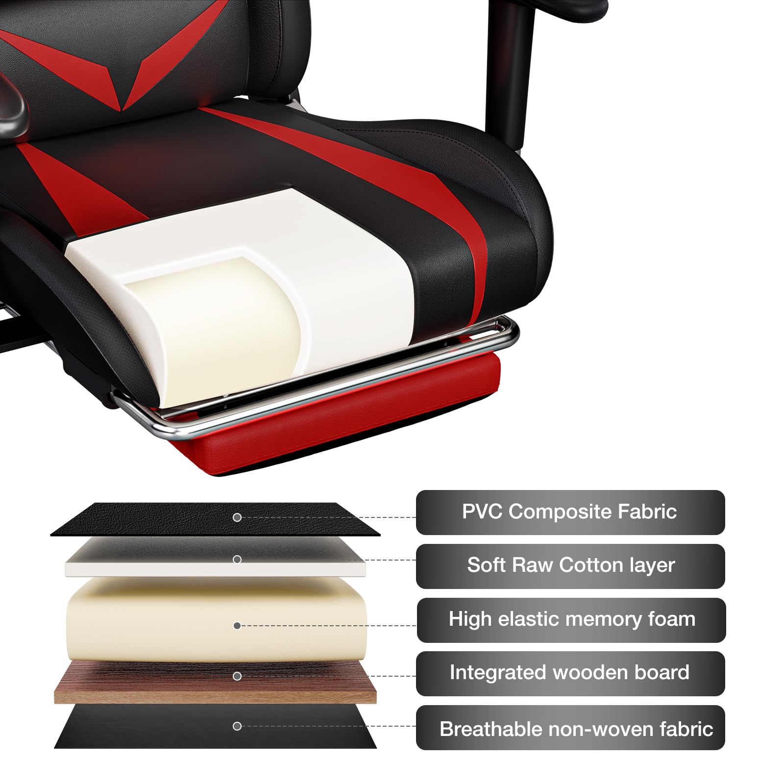 HOFFREE RGB Gaming Chair with Bluetooth Speakers, Massage & LED Lights - Ergonomic Racing Gamer Chair with Footrest, High Back Computer Desk Chair for PC Gaming (Red & Black) - Perfect for Esports, Streaming & Home Office Setup