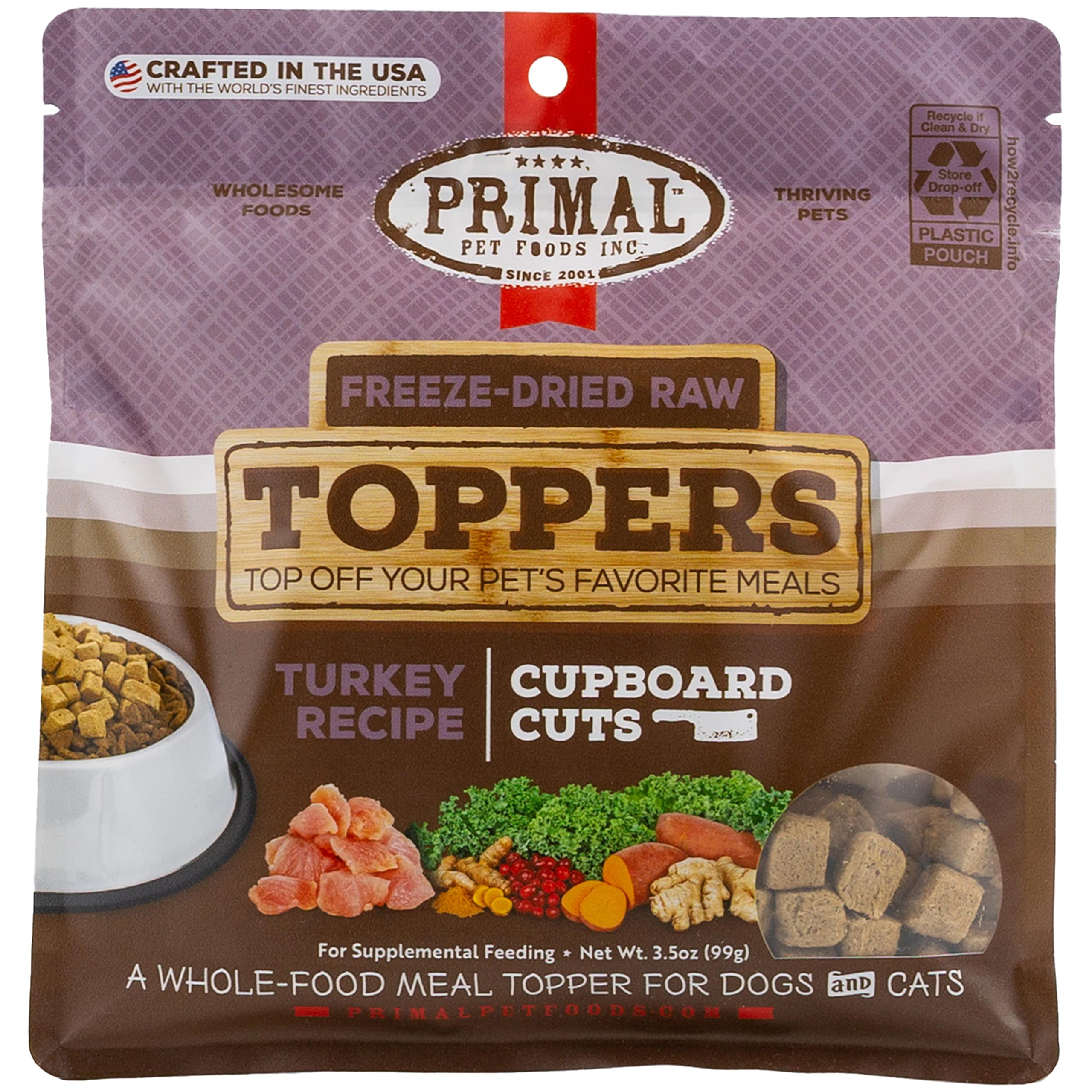 **Primal Freeze-Dried Turkey Dog & Cat Food Toppers - Grain-Free, Probiotic-Enriched Meal Mixers & Training Treats (3.5 oz) - Perfect for Picky Eaters & Digestive Health**    *(Use Cases: Ideal for enhancing kibble, rewarding pets during training, or supporting sensitive stomachs.)*