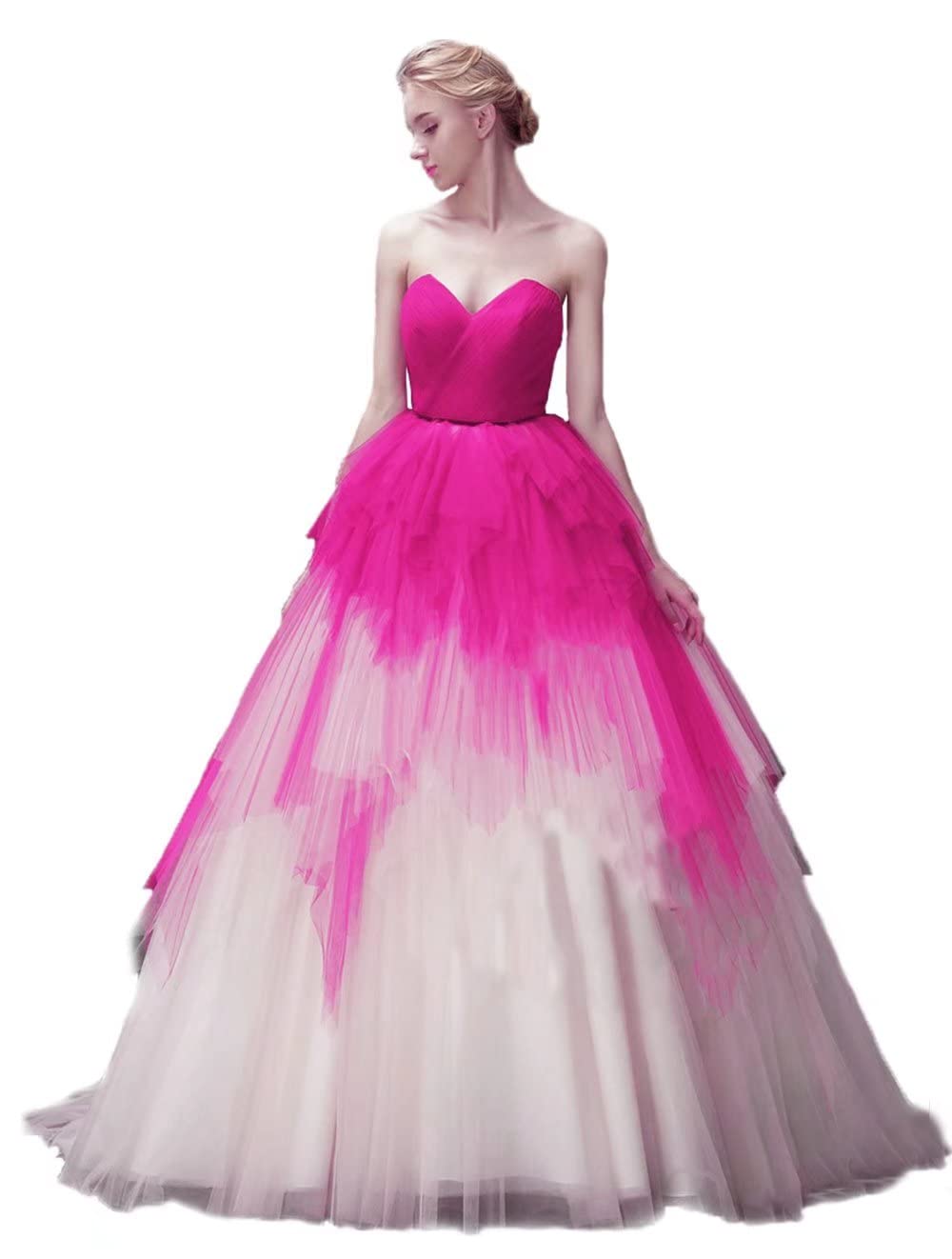 FTBY Women's Elegant Sweetheart Neckline Tulle Prom Dress - Long Tiered Ball Gown for Wedding, Homecoming, Quinceañera & Special Occasions