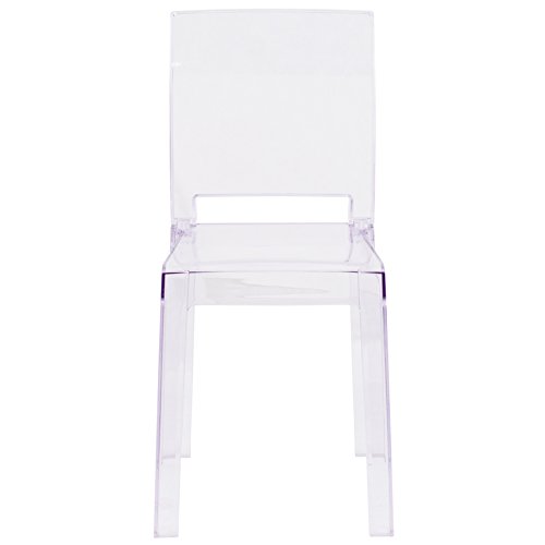Flash Furniture Emilie Ghost Chair - Clear Crystal Square Back Modern Dining Chair for Kitchen, Dining Room, and Office | Stylish Transparent Seating Solution