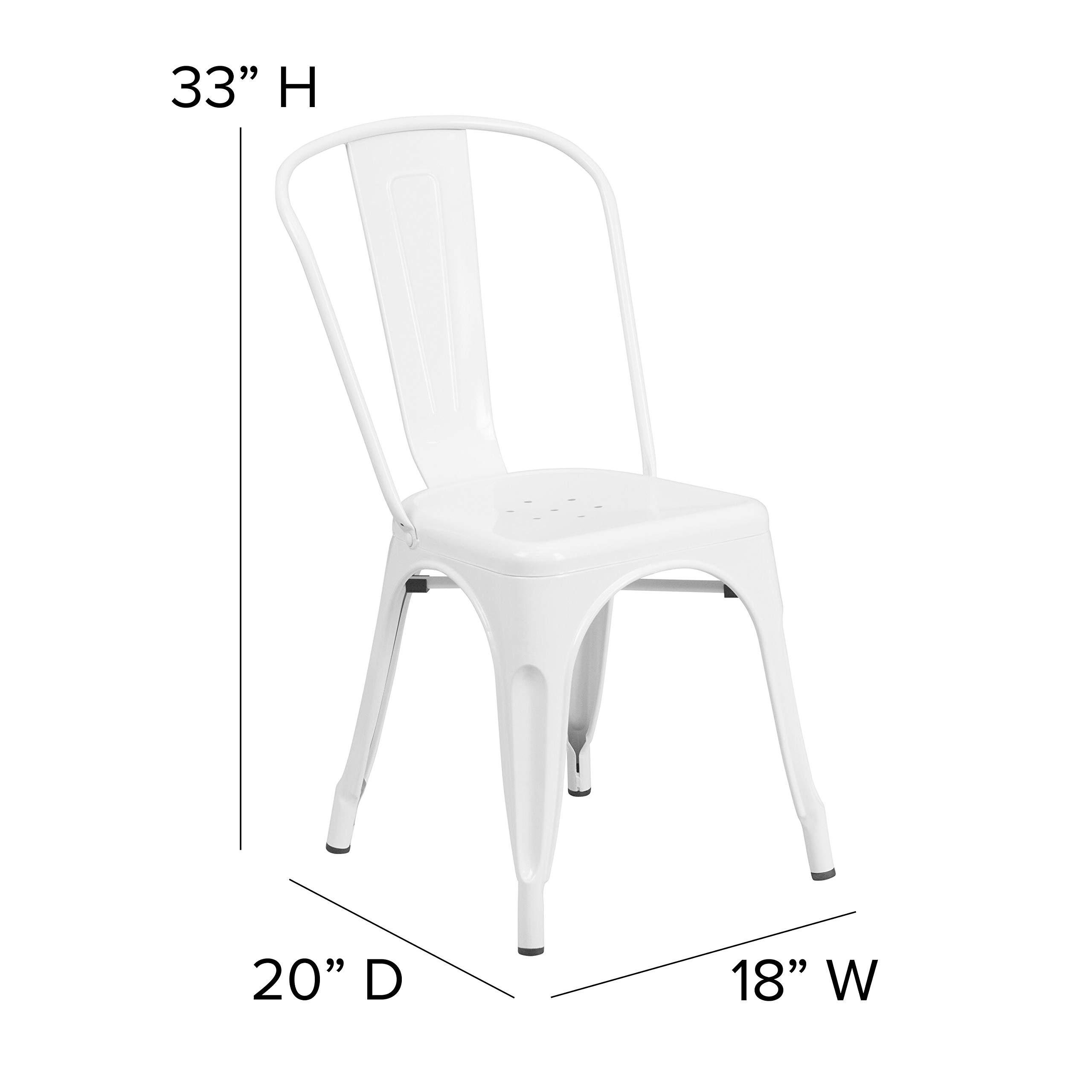 4 Pack White Metal Stackable Chairs for Indoor & Outdoor Use - Durable Bistro & Restaurant Chairs - Perfect for Dining, Cafes, Patios & Events