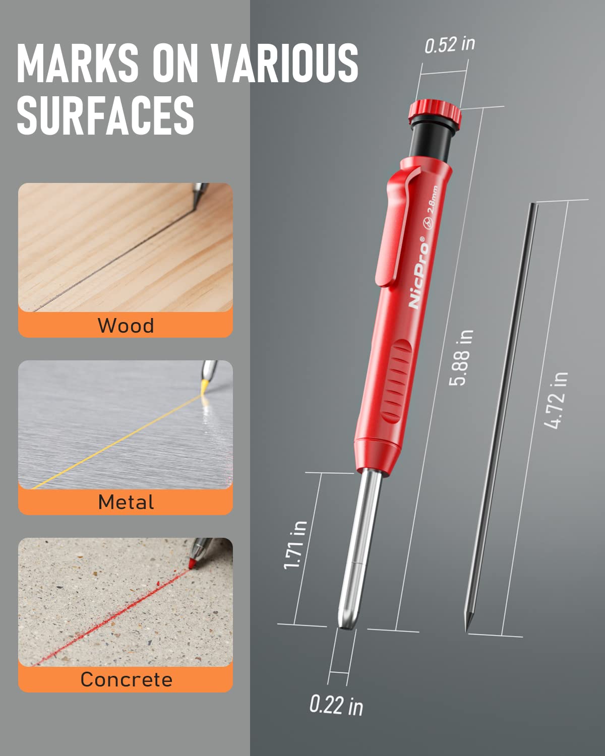 Nicpro 3-Pack Heavy Duty Mechanical Carpenter Pencils with Sharpener & 39 Refills - Woodworking, Construction & Architect Pencils (Red, Black, Yellow) with Protective Case - Perfect for DIY Projects, Building Plans & Professional Drafting