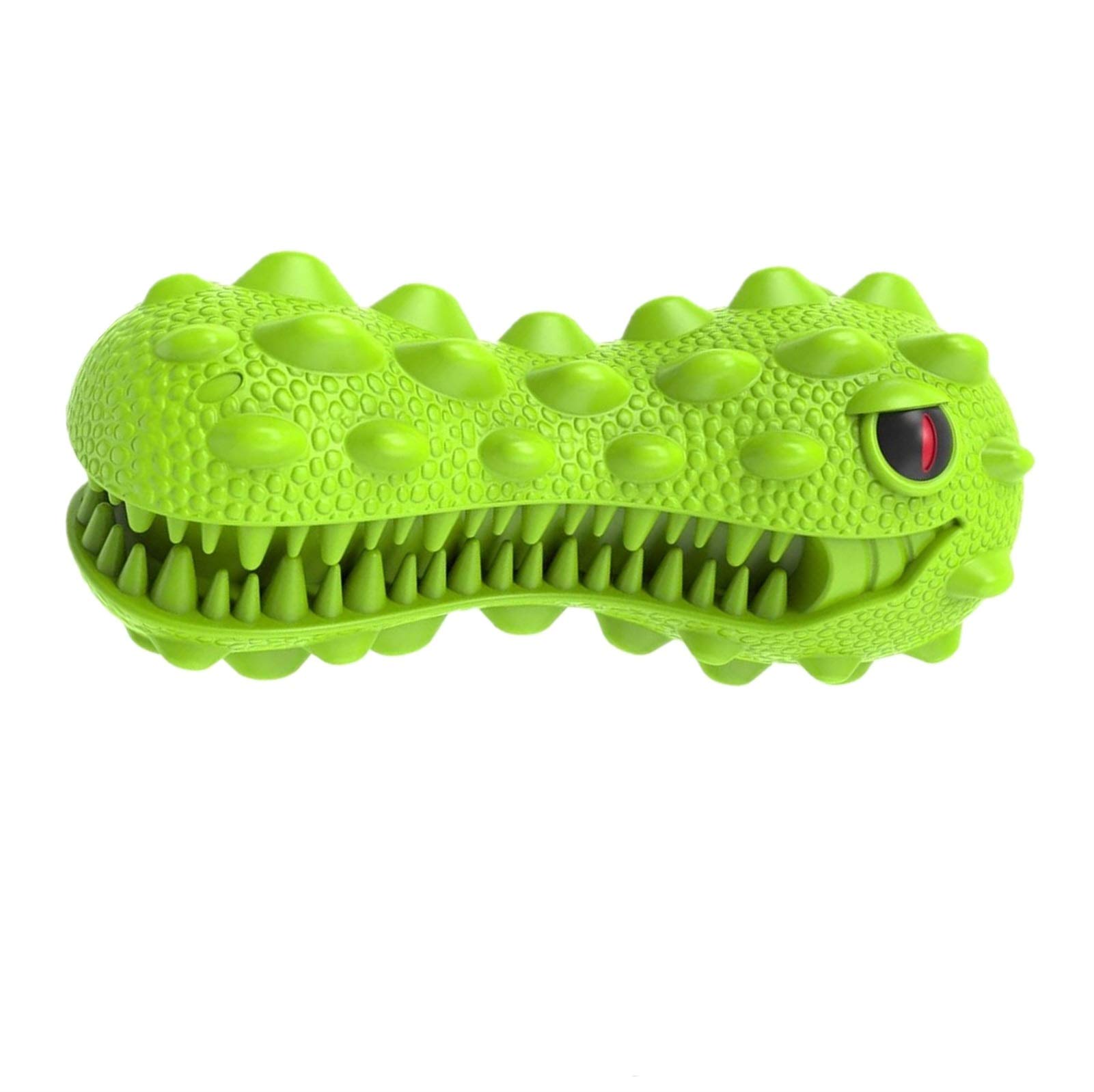 WUCHENG Indestructible Dog Chew Toys for Aggressive Chewers - Durable Natural Rubber Squeaky Toothbrush Puppy Toy for Large Breed Dogs - Green Dinosaur Dental Chew Toy for Teeth Cleaning & Playtime