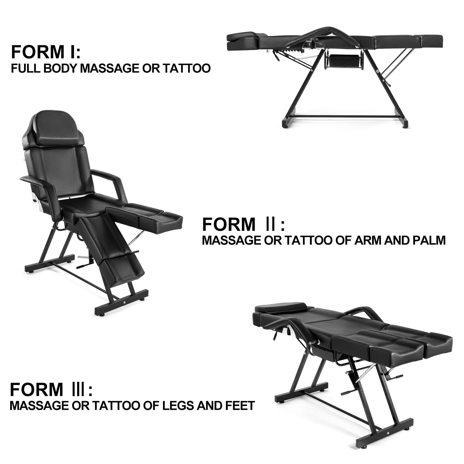 Professional Salon Massage Table Facial Bed with Tray & Split Footrests - Black - Perfect for Eyelash Extensions, Spa Treatments & Beauty Services - Durable & Comfortable for Salon, Spa & Home Use