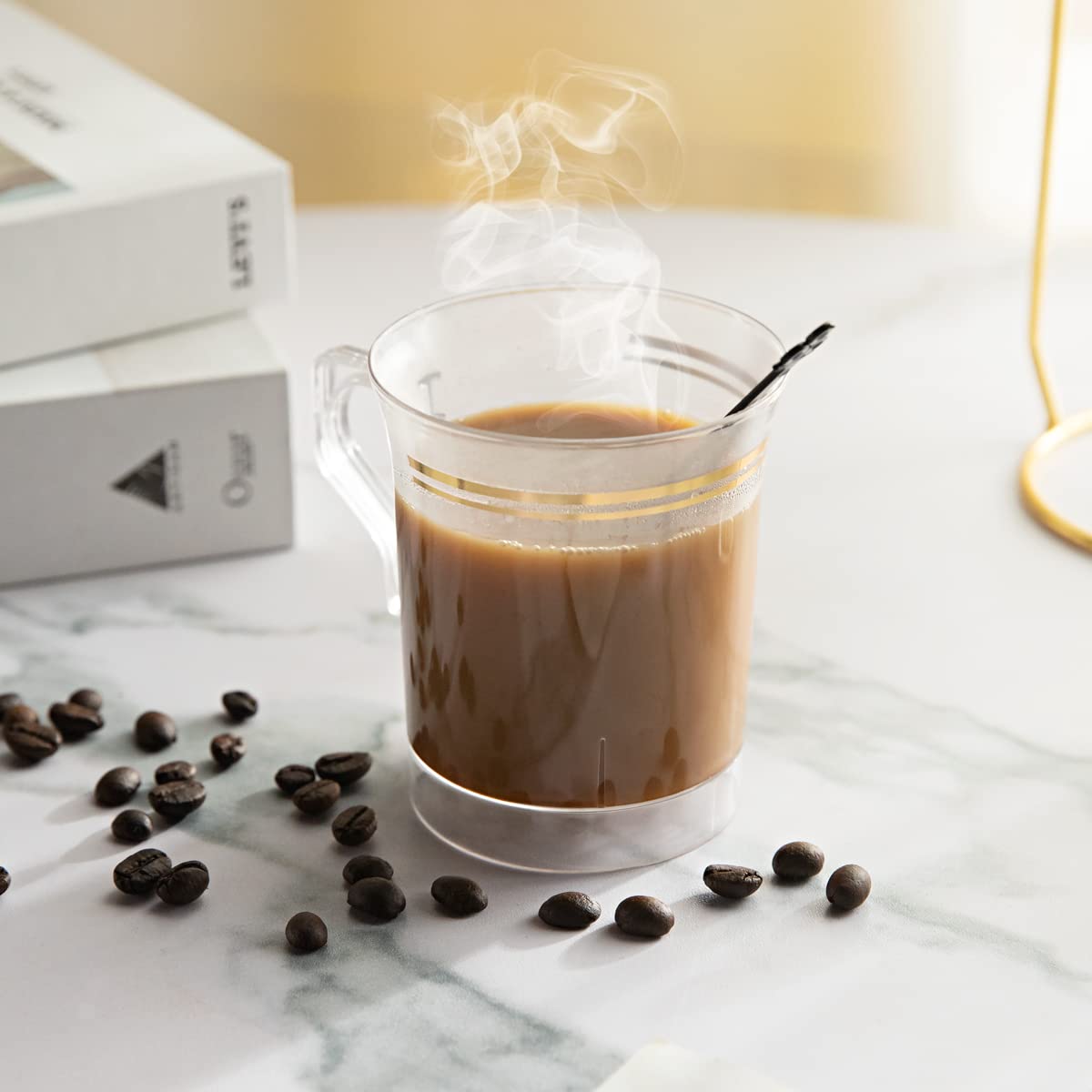 100PCS Clear & Gold Plastic Plates and 60 Pack Clear Gold Plastic Coffee Mugs - Elegant Disposable Tableware for Parties, Weddings, and Events