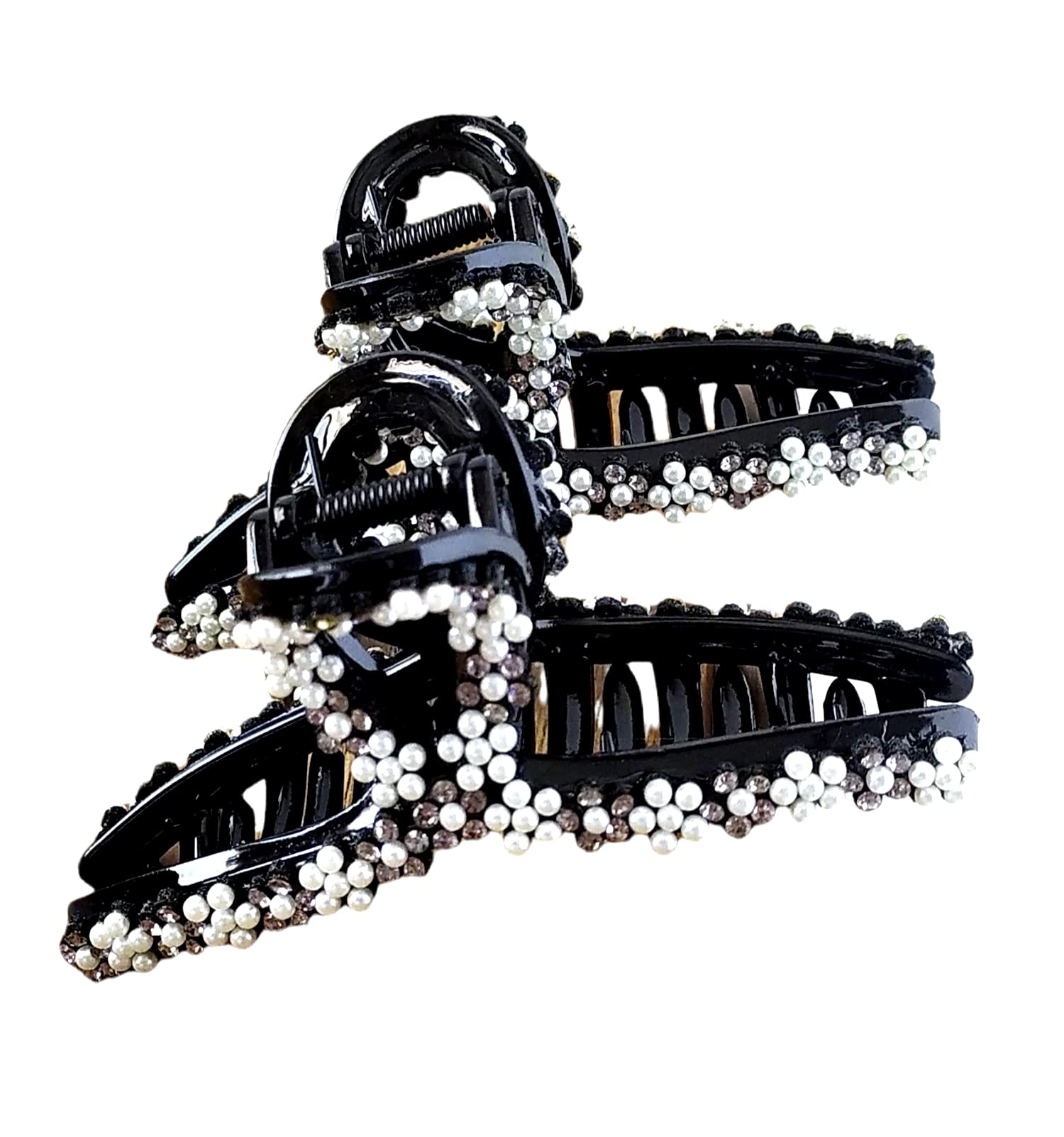 2 Pack Women's Black Acrylic Rhinestone Hair Claw Clips for Thick Hair - Elegant Large Bath Hair Clips with Exquisite Plate Design - Perfect for Parties, Weddings, and Special Occasions