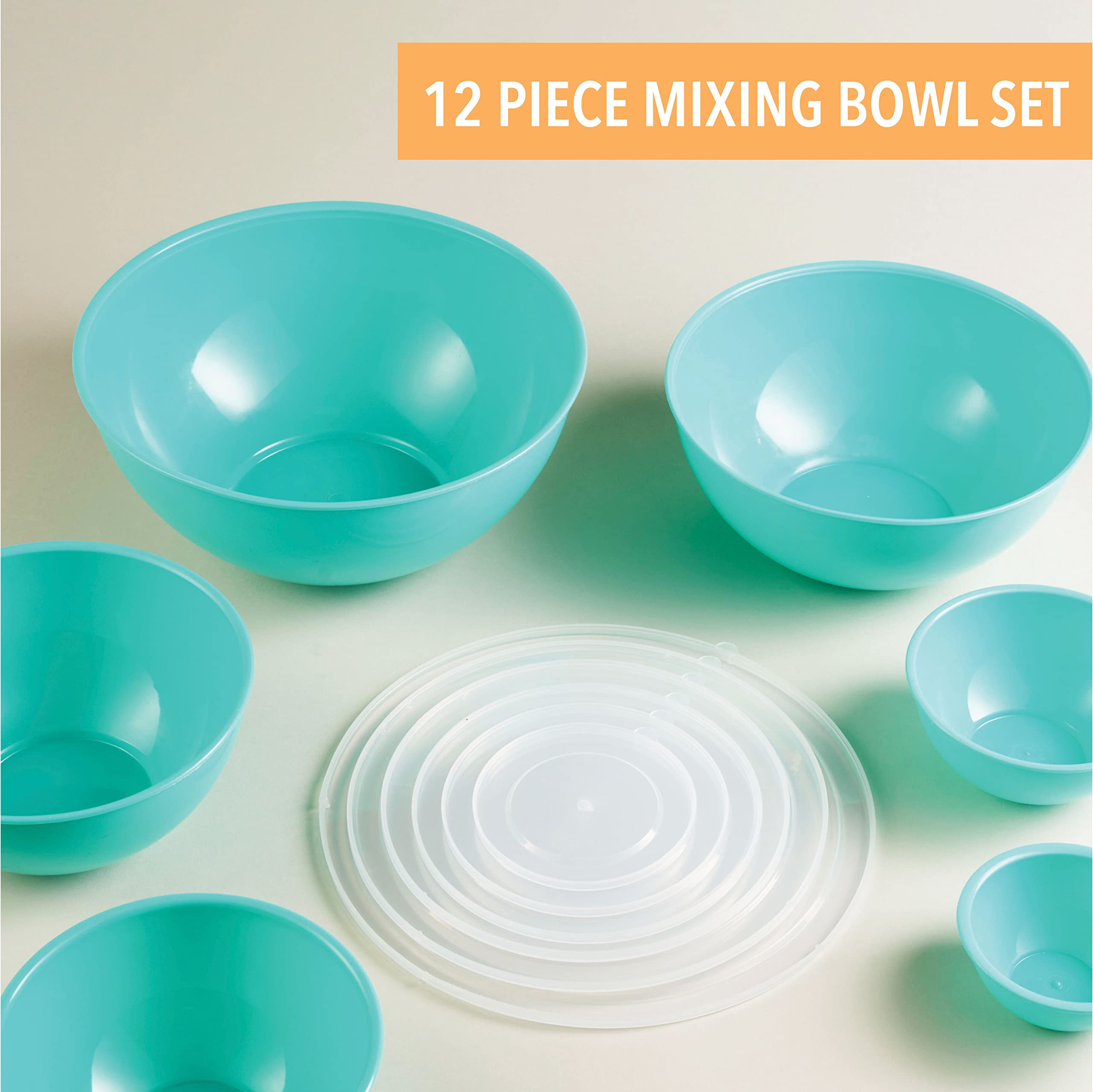 12-Piece Plastic Mixing Bowls with Airtight Lids - Nesting Space Saving Design for Cooking, Baking, Food Prep & Storage | Perfect for Kitchen, Meal Prep & Leftovers