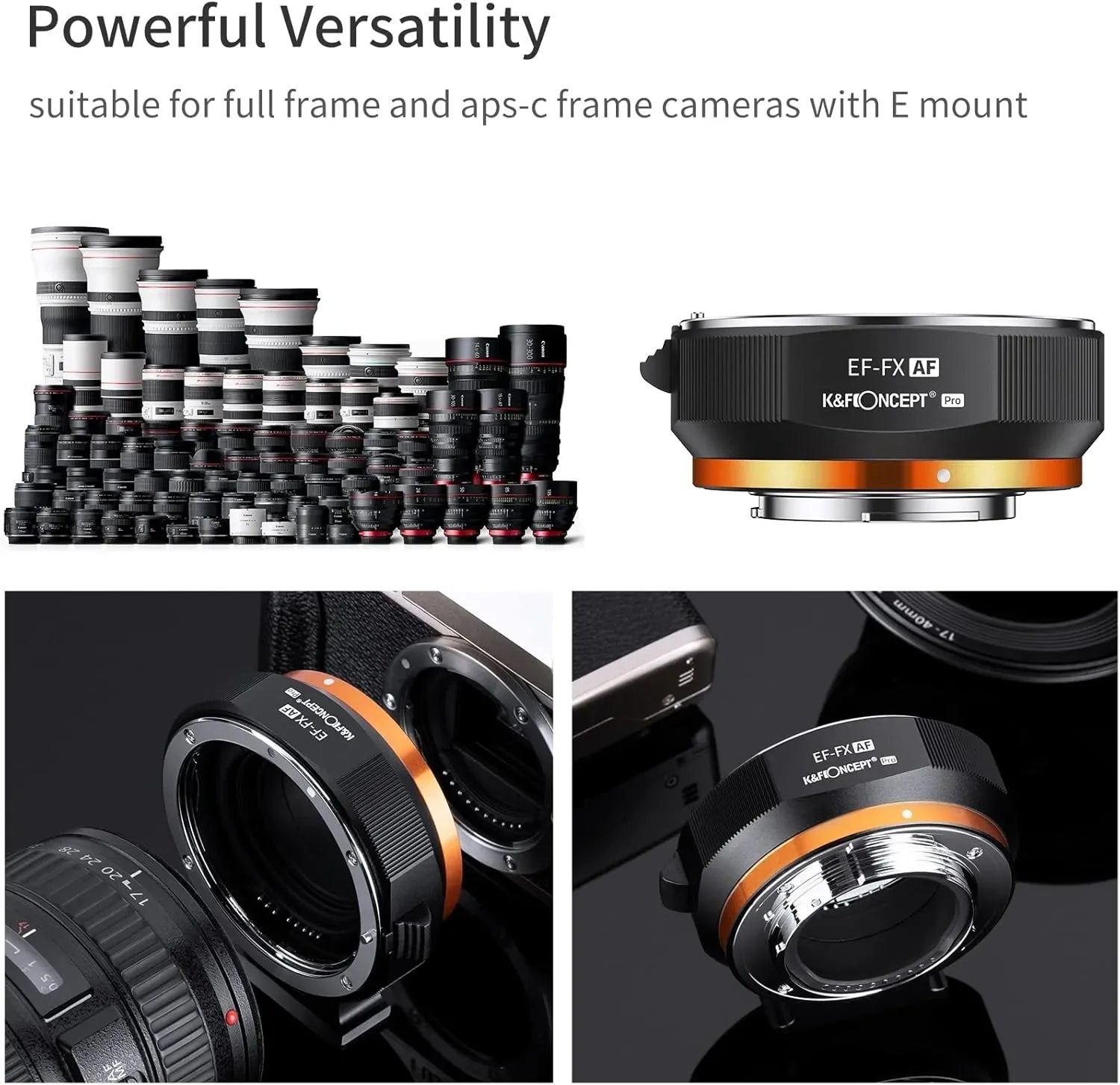 K&F Concept Auto Focus Lens Mount Adapter Ring - EF/EF-S to FX Electronic Adapter for Canon to Nikon DSLR Cameras - Perfect for Photography, Videography & Travel Shooting